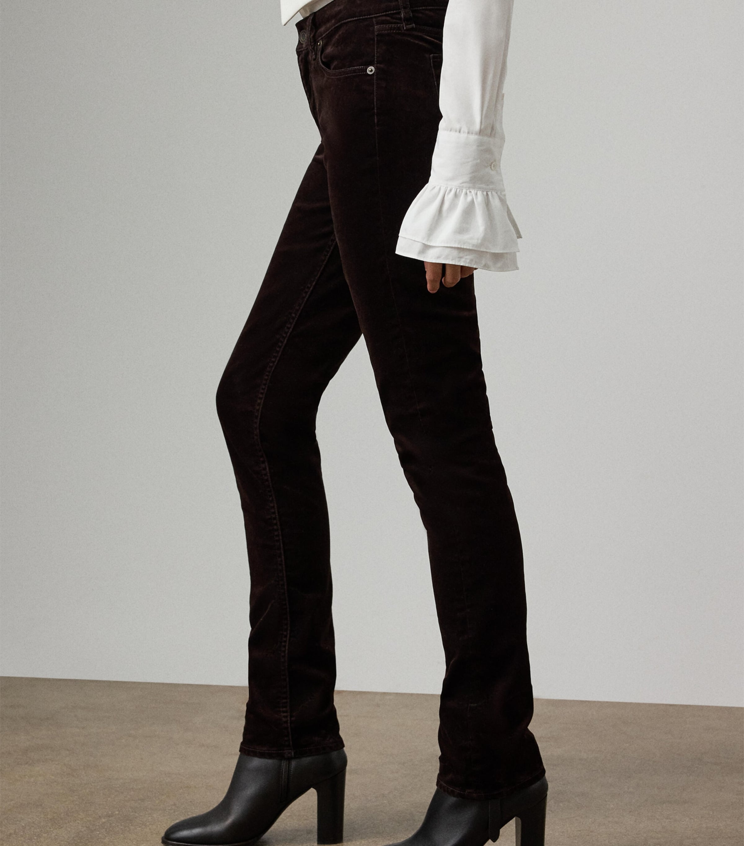 Stretch-Velvet Seth Trousers DARK BROWN Image 3