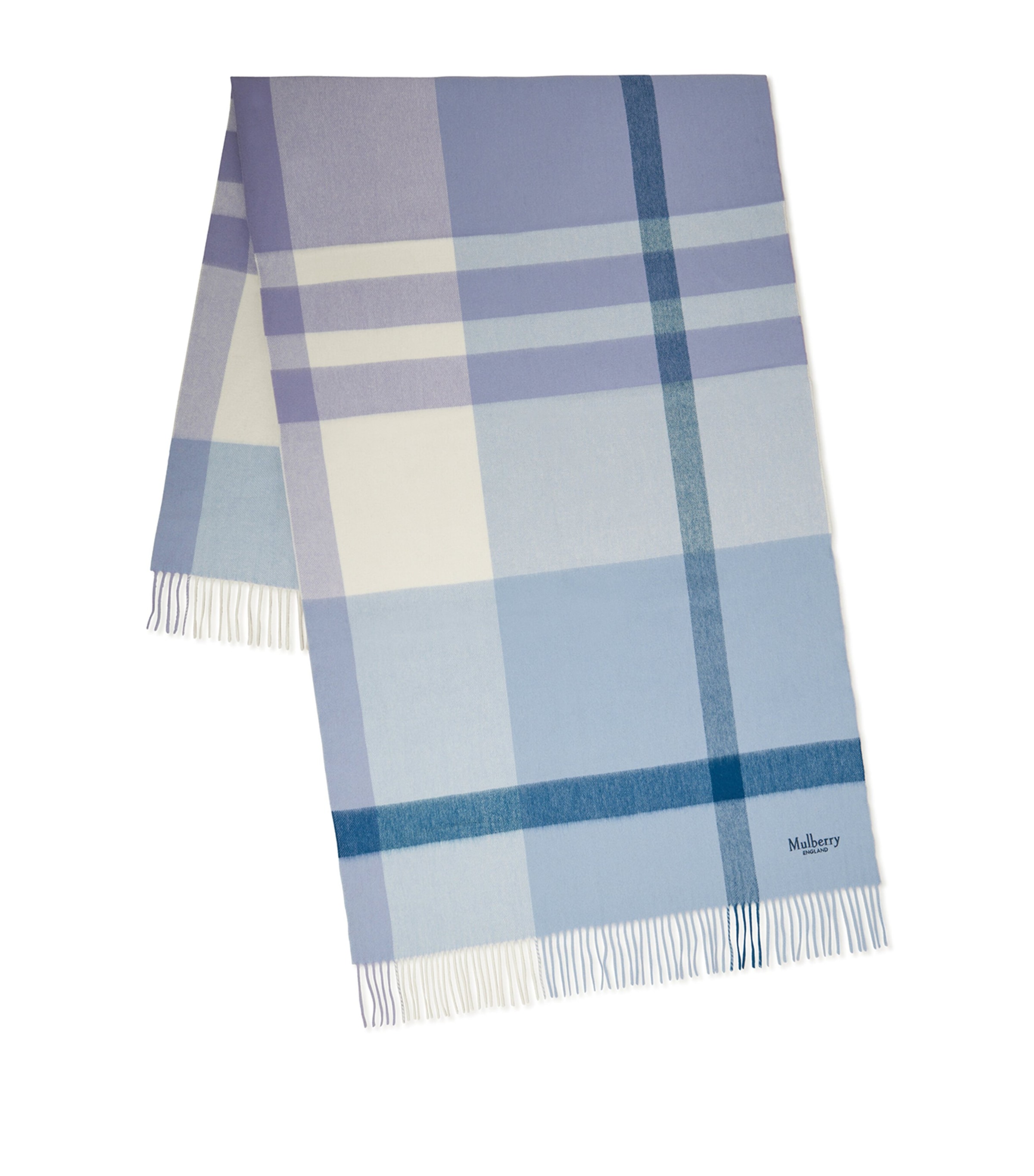 Mulberry Large Check Merino Wool Scarf In Neutral