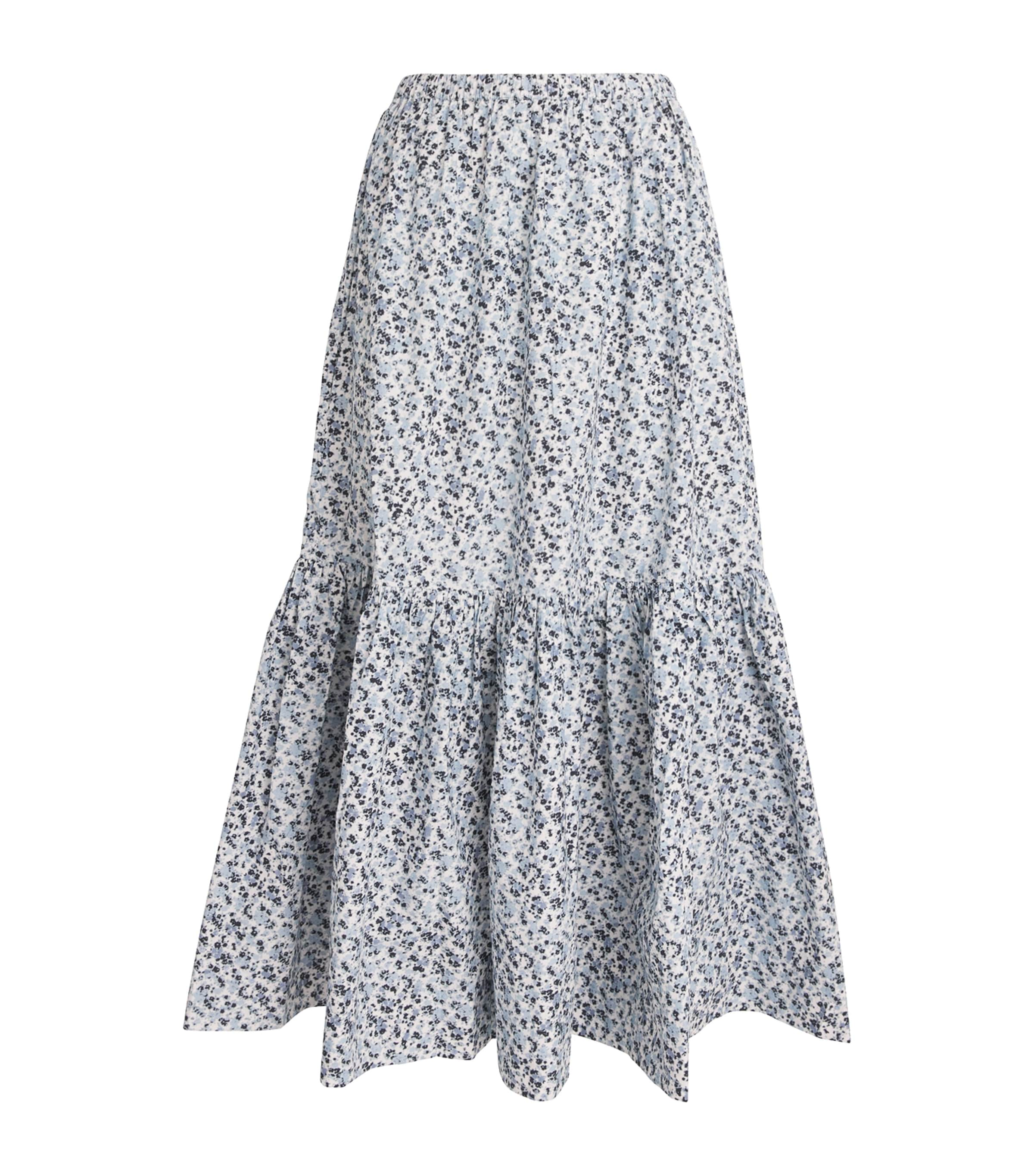 Ganni Cotton Tiered Midi Skirt In Grey