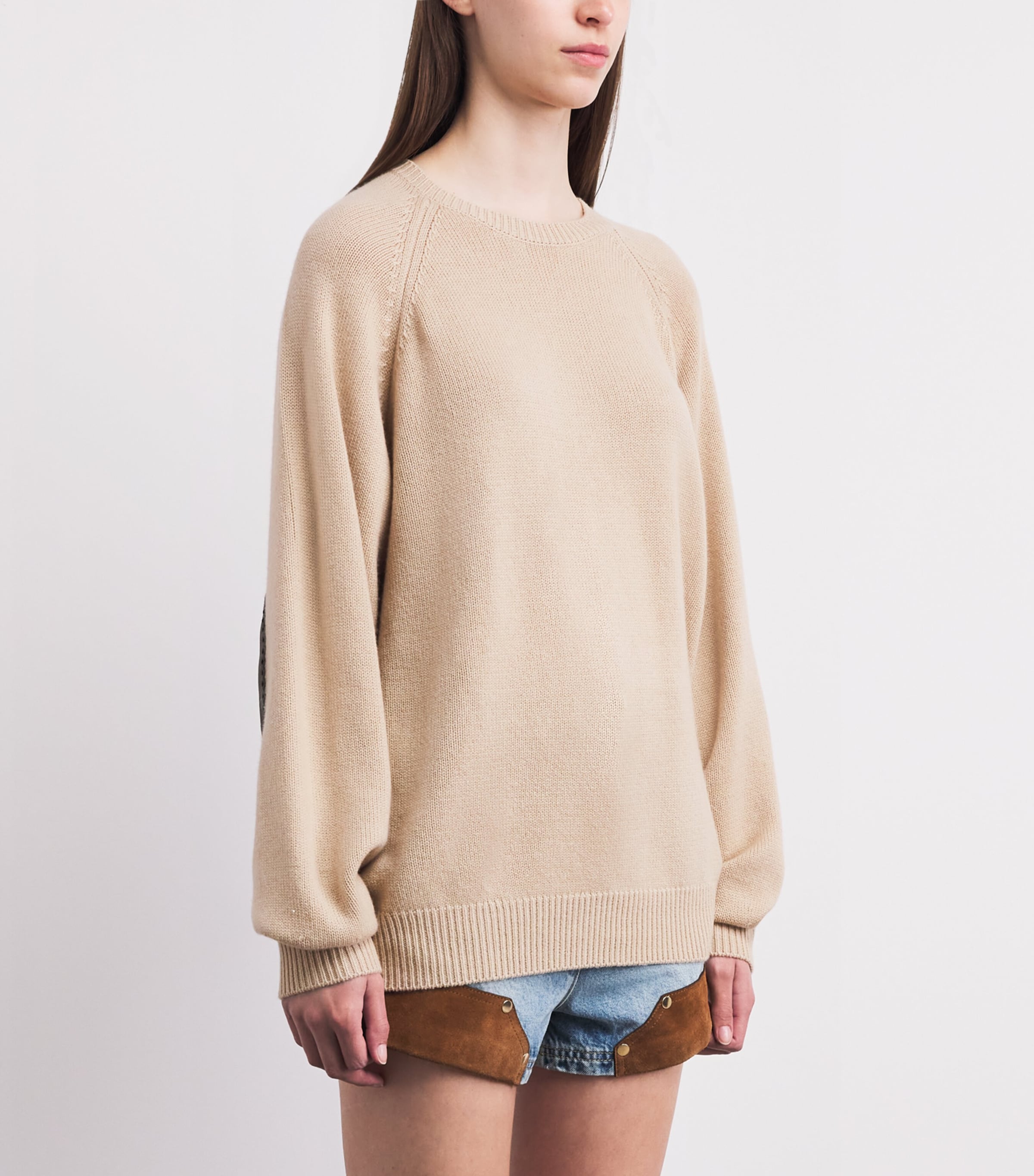FRAME Womens Cashmere Scholar Patch Sweater Ltcm Light Came Image 4