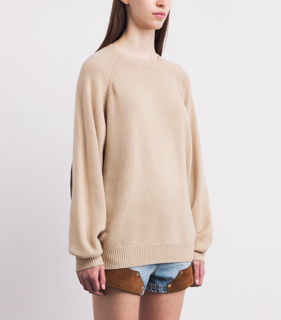 FRAME Womens Cashmere Scholar Patch Sweater Ltcm Light Came Image 4