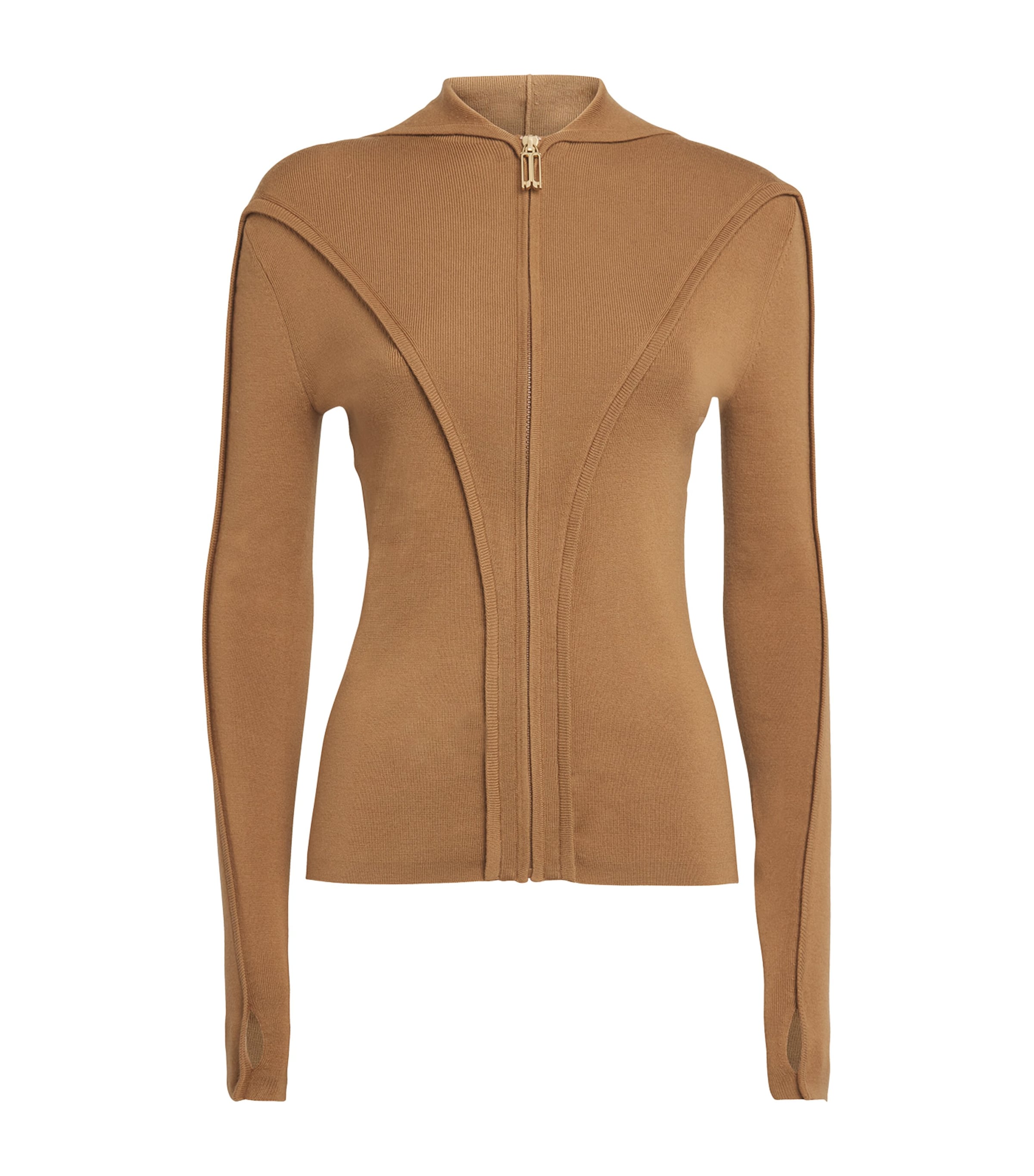 Victoria Beckham Merino Wool-blend Hooded Top In Brown