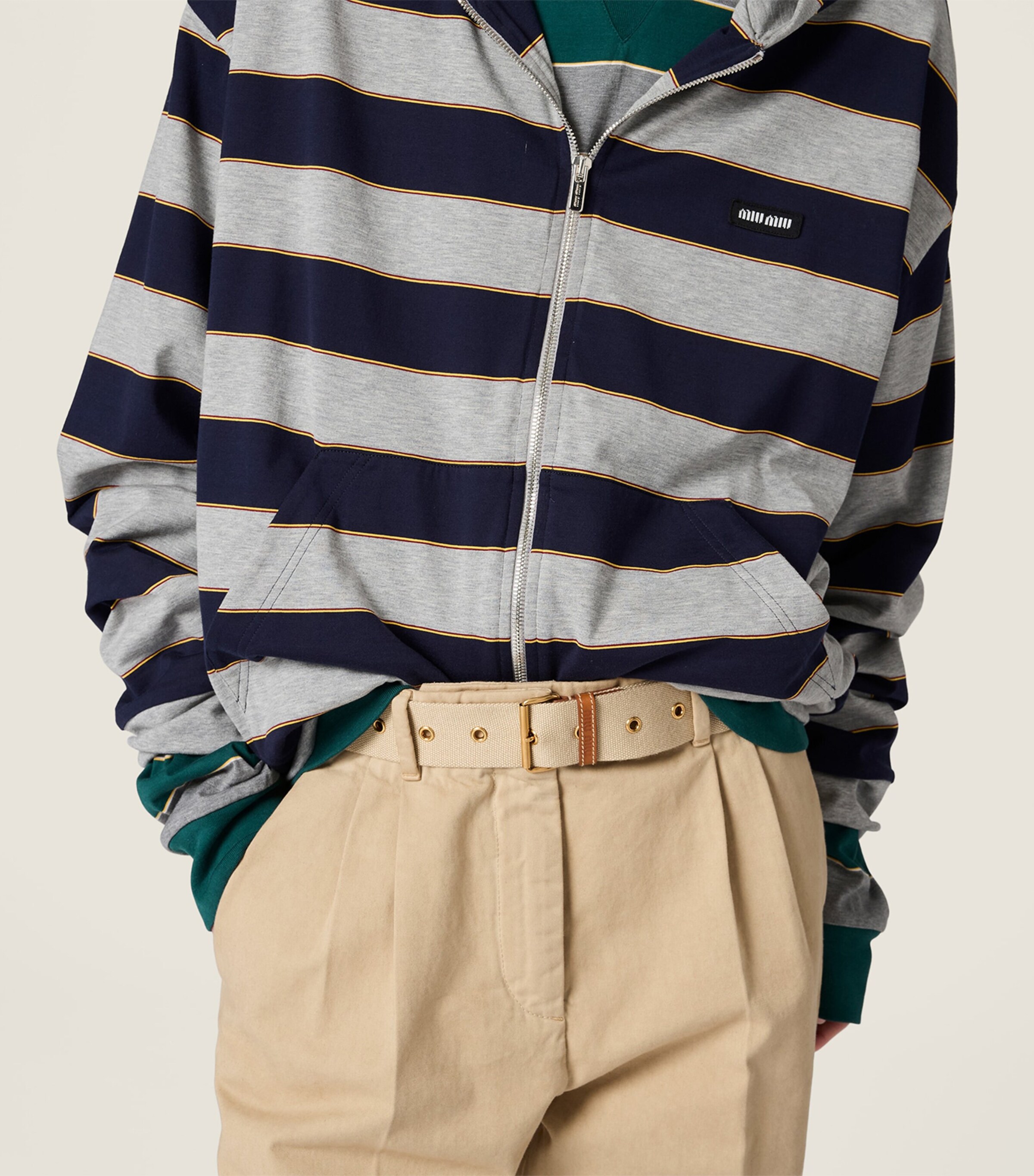 Miu Miu Womens Cotton Stripe Zip-Up Hoodie Image 4