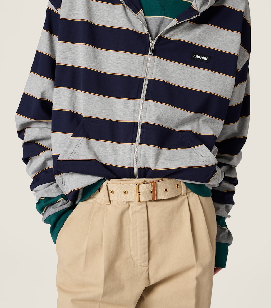 Miu Miu Womens Cotton Stripe Zip-Up Hoodie Image 4