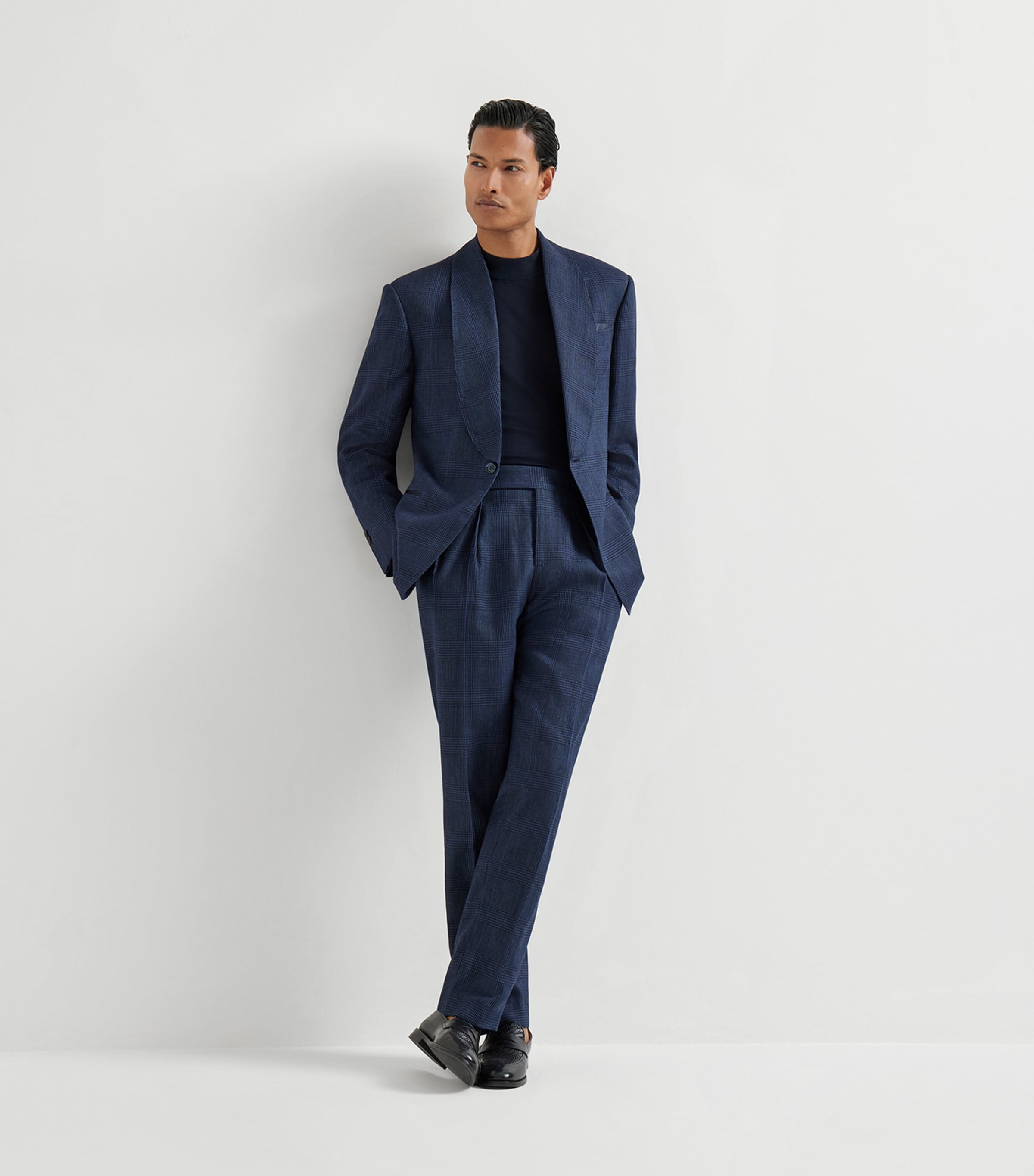 Brunello Cucinelli Mens Cotton-Linen Prince of Wales Check Tuxedo Image 2