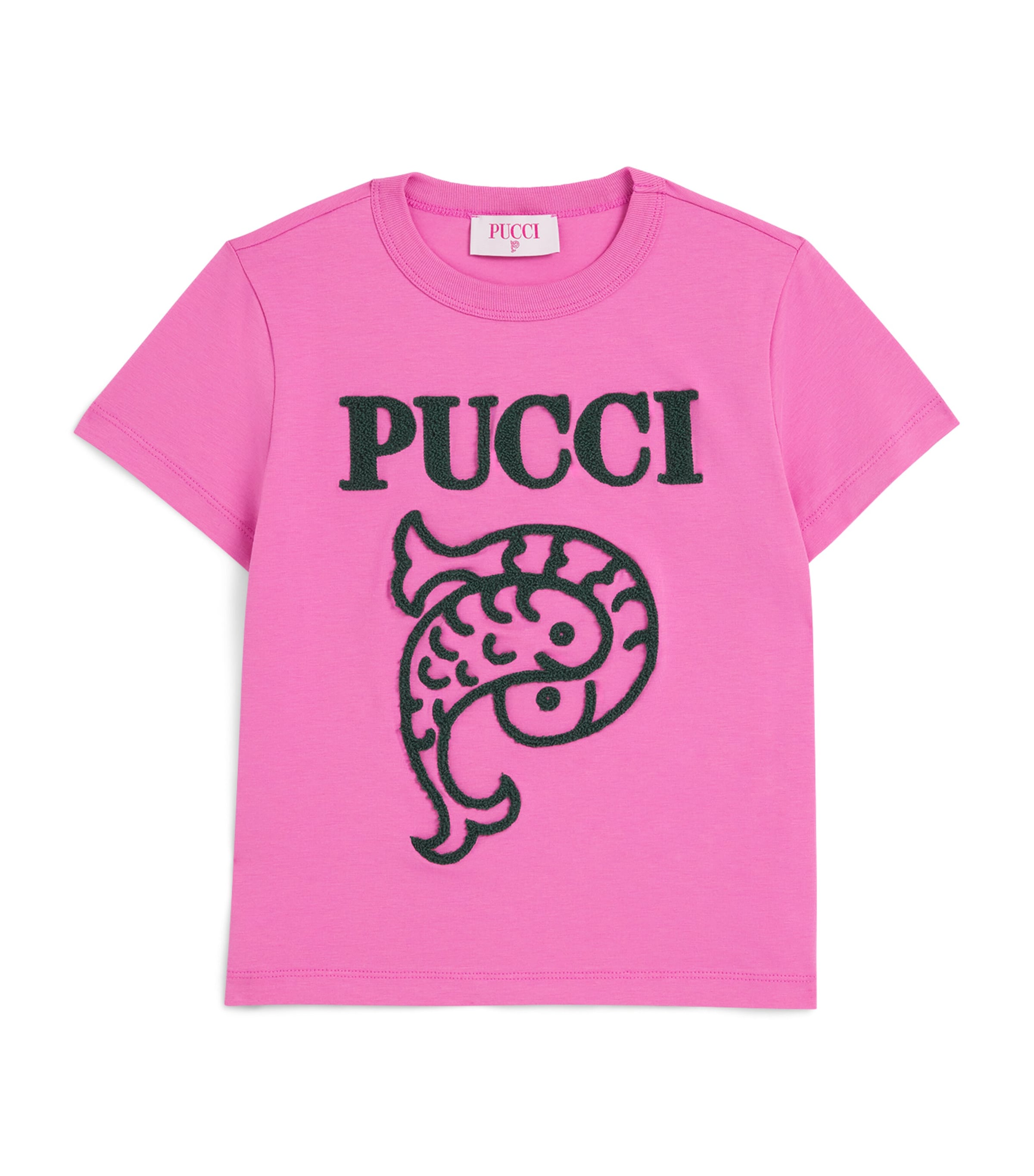 PUCCI Junior Textured Logo T-Shirt (4-14 Years) Verde/fucsia Image 1