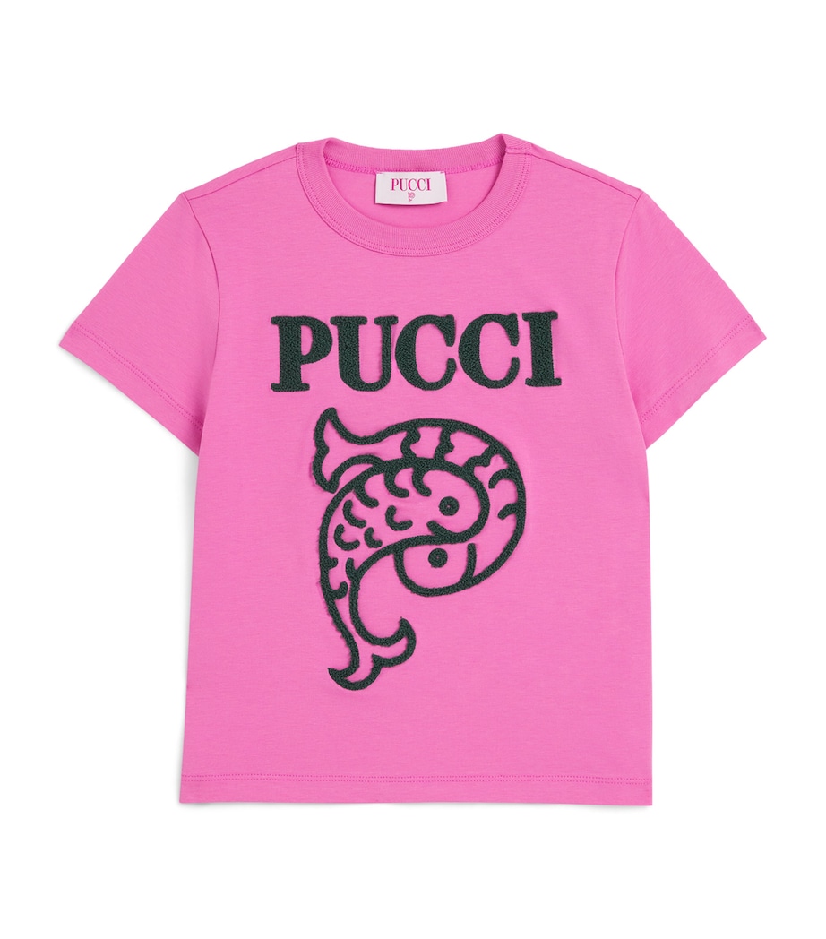PUCCI Junior Textured Logo T-Shirt (4-14 Years) Verde/fucsia Image 1