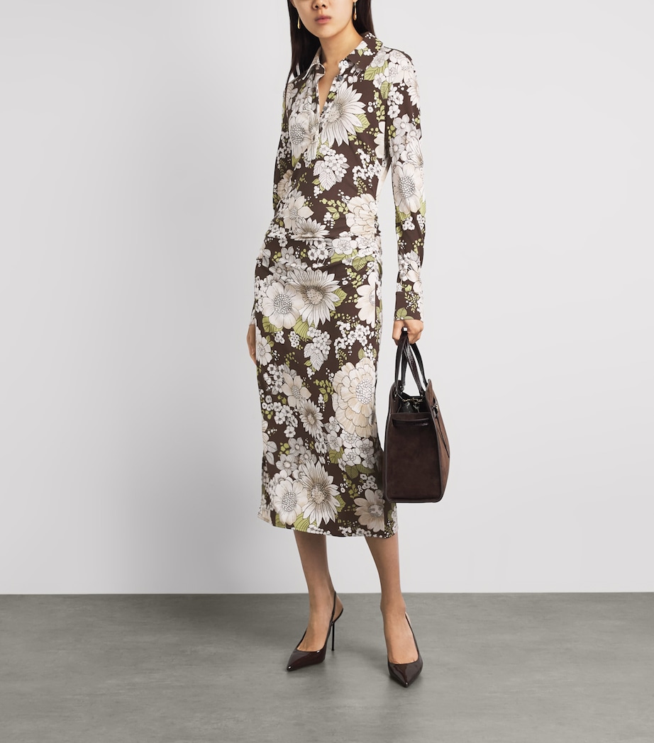 Tory Burch Womens Floral Midi Shirt Dress Brown Floral Image 2