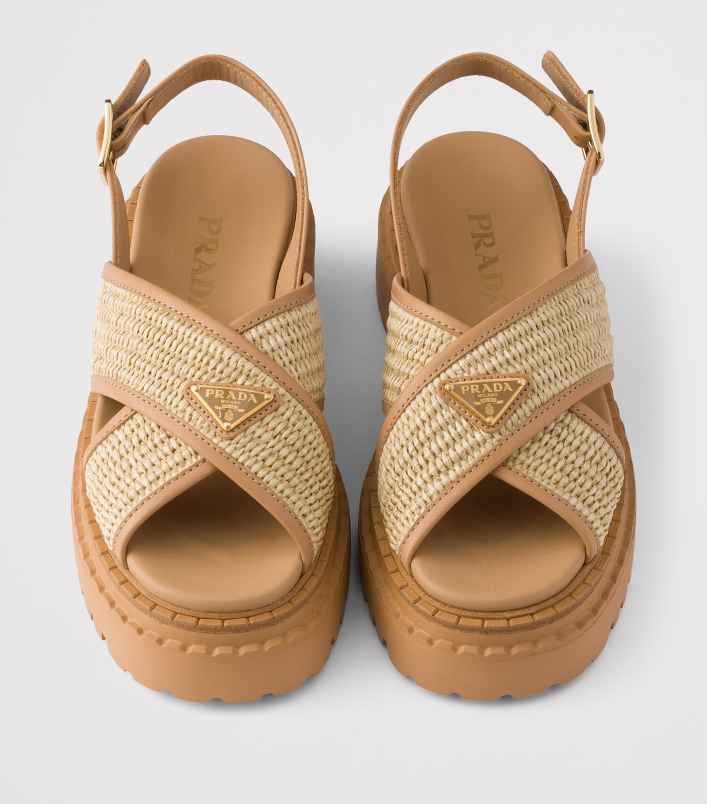 Leather-Raffia Crossover Platform Sandals 55 F0P9G Image 3