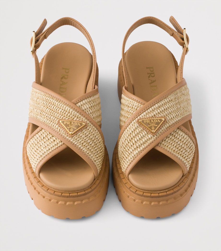 Leather-Raffia Crossover Platform Sandals 55 F0P9G Image 3