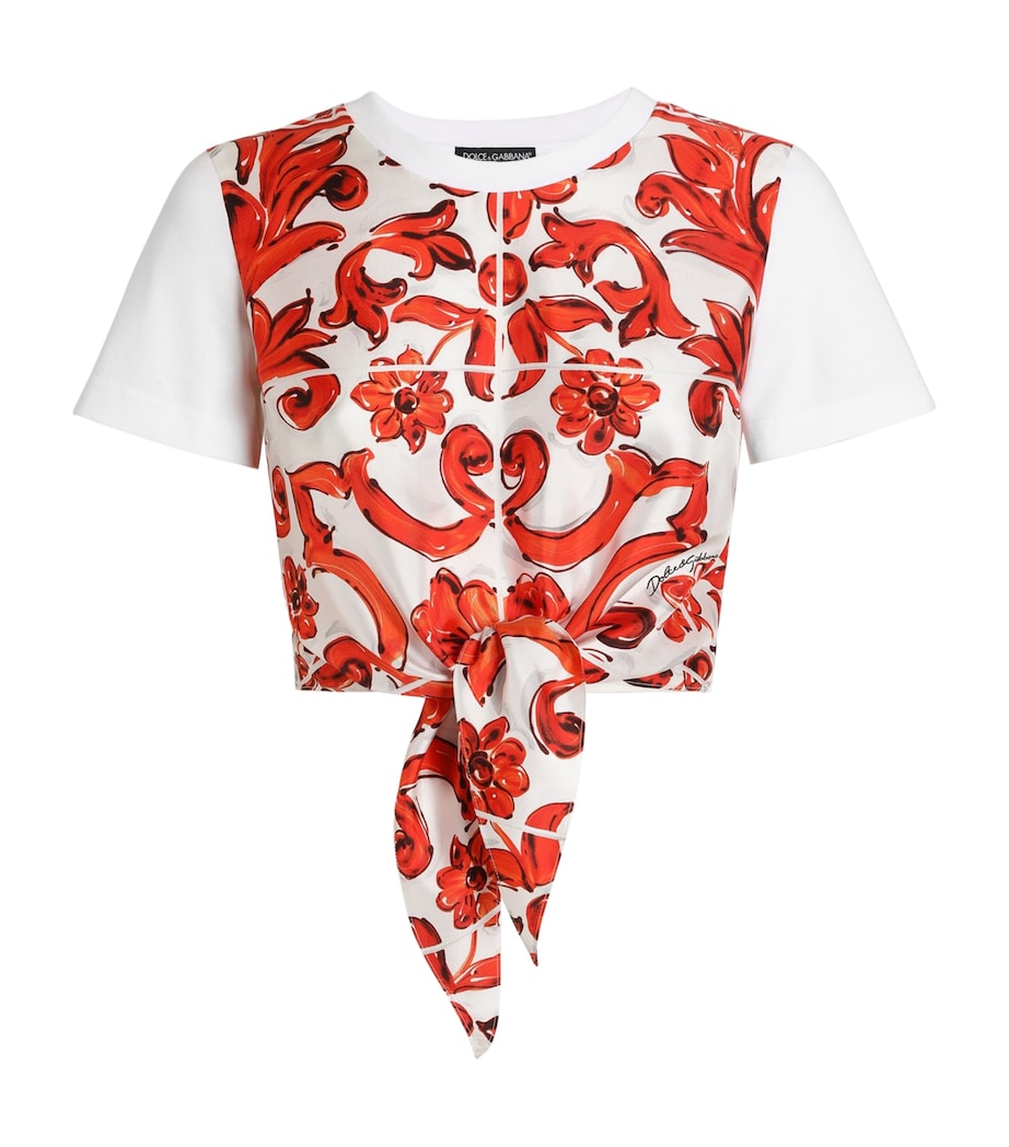 Dolce&Gabbana Womens Majolica Print Tie-Front T-Shirt Combined Colou Image 1