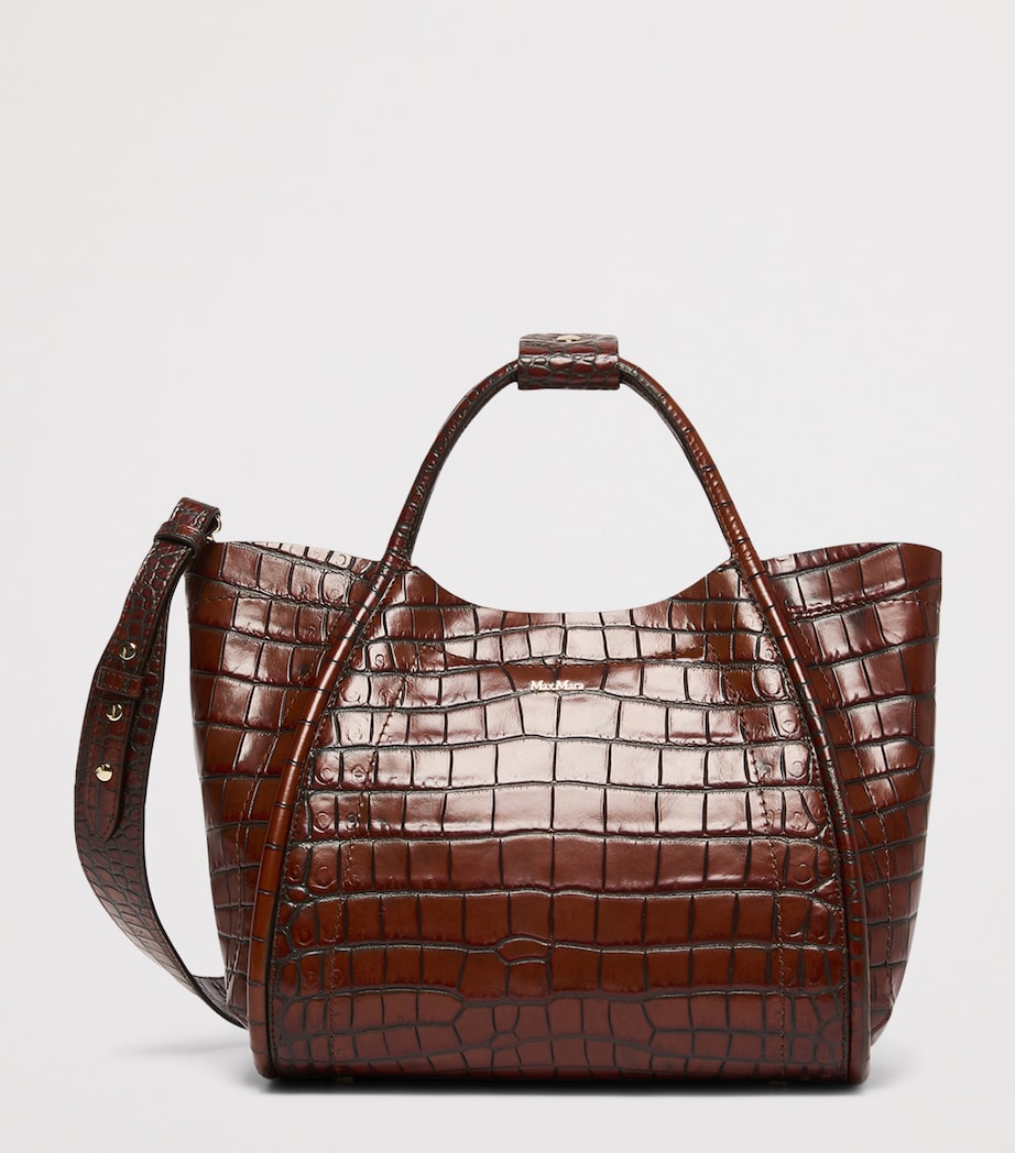 Max Mara Small Croc-Embossed Leather Marine Top-Handle Bag Brown Image 3