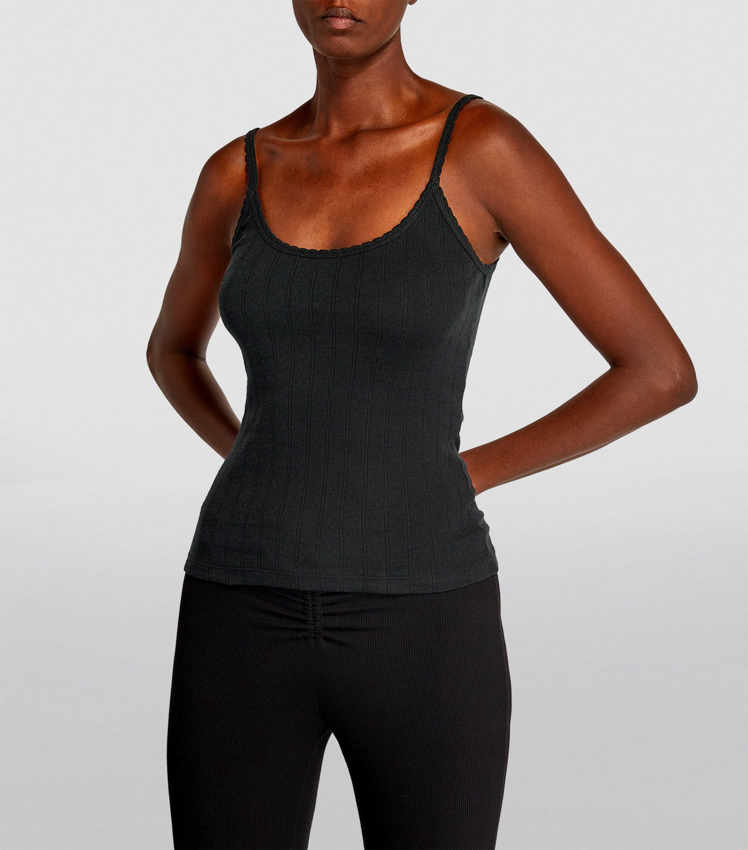 Classic Pointelle Tank Top BLACK Image 3