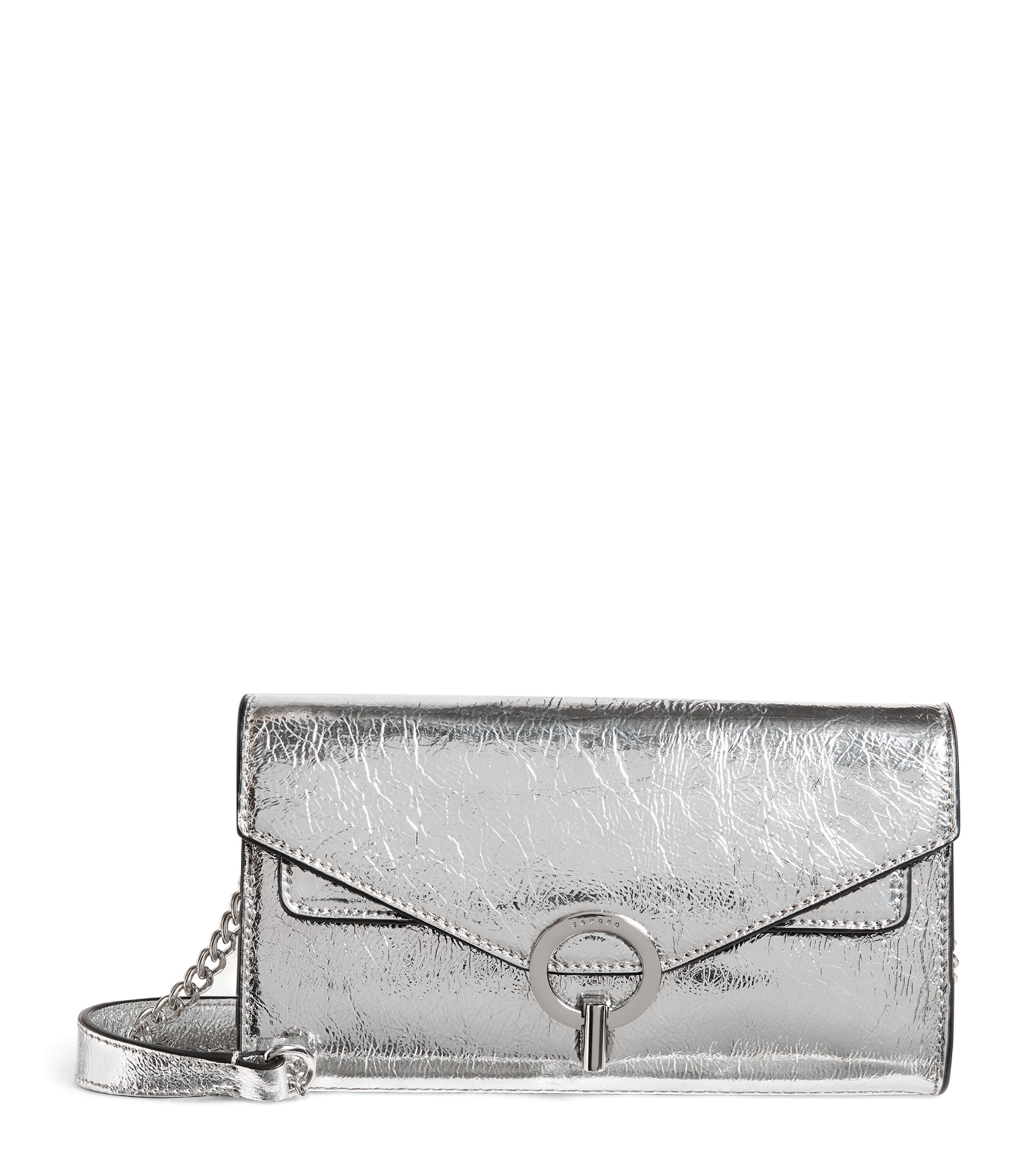 Sandro Womens  Yza Pocket Metallic Leather Clutch Bag In Black