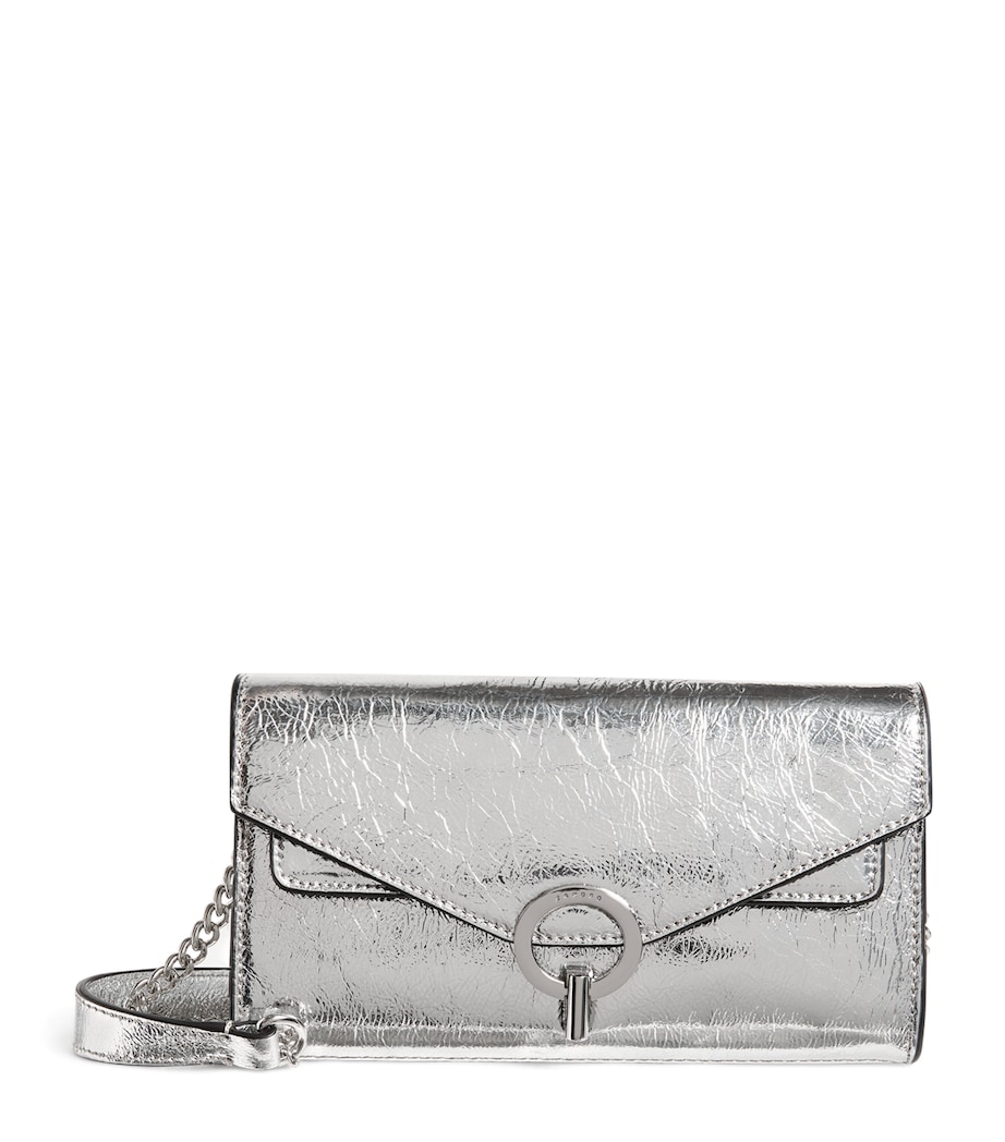 Leather Metallic Clutch Bag SILVER Image 1
