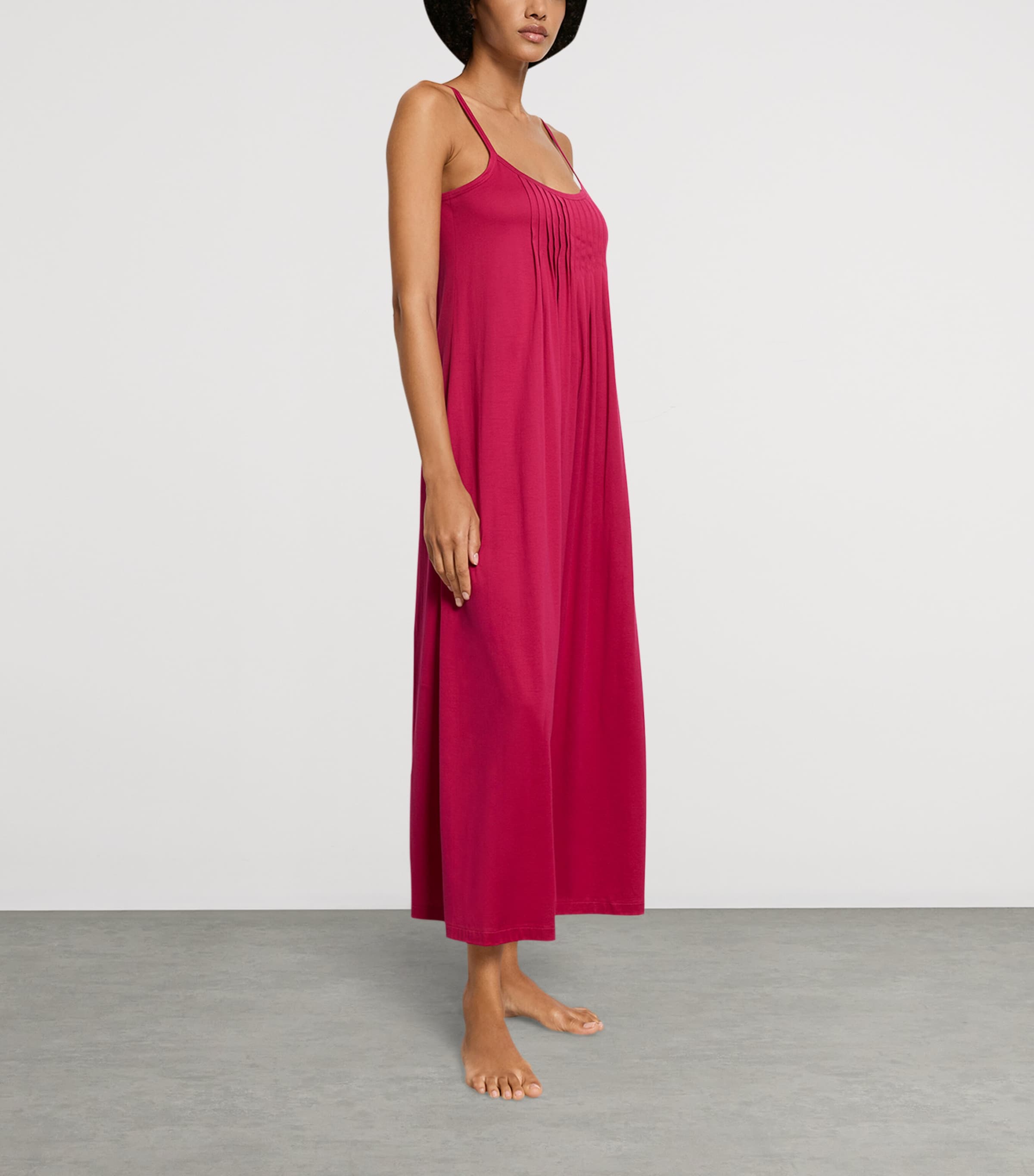 Hanro Womens Cotton Juliet Long Spaghetti Dress Light Sangria Image 4