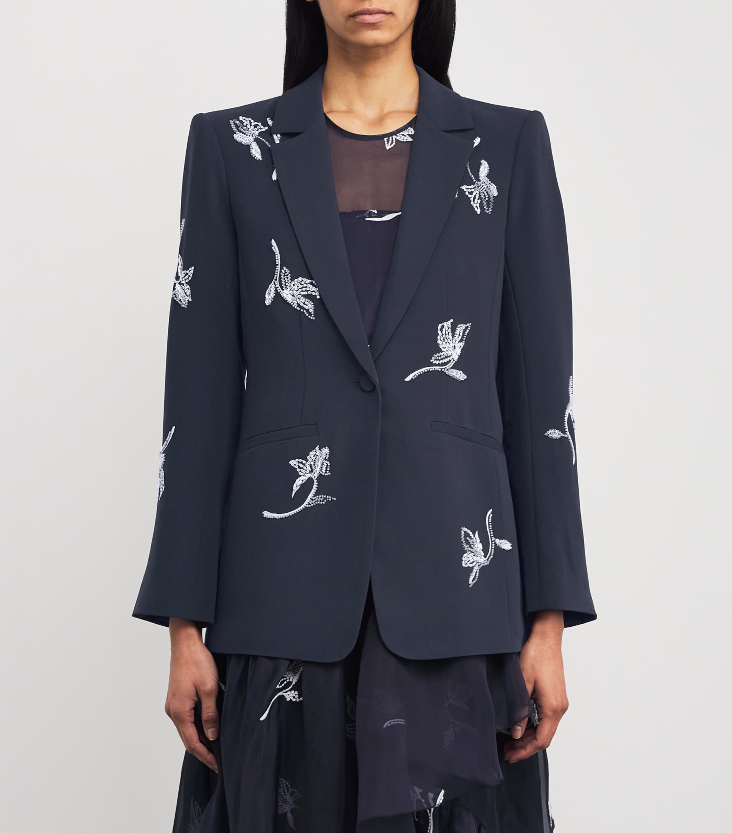 Cinq A Sept Womens Beaded Falling Lillies Karlie Blazer Navy/ivory Image 3