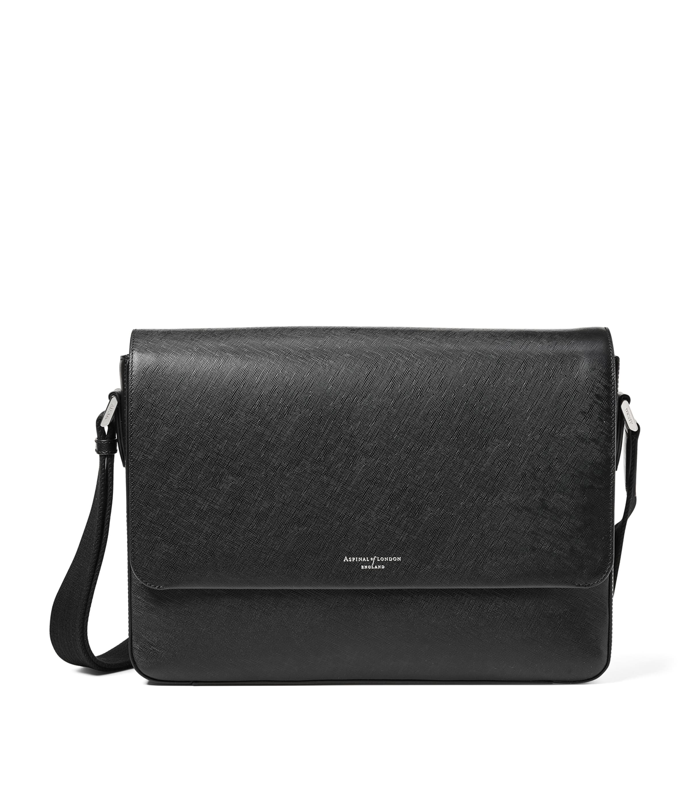 Aspinal Of London Leather Postman Messenger Bag In Black