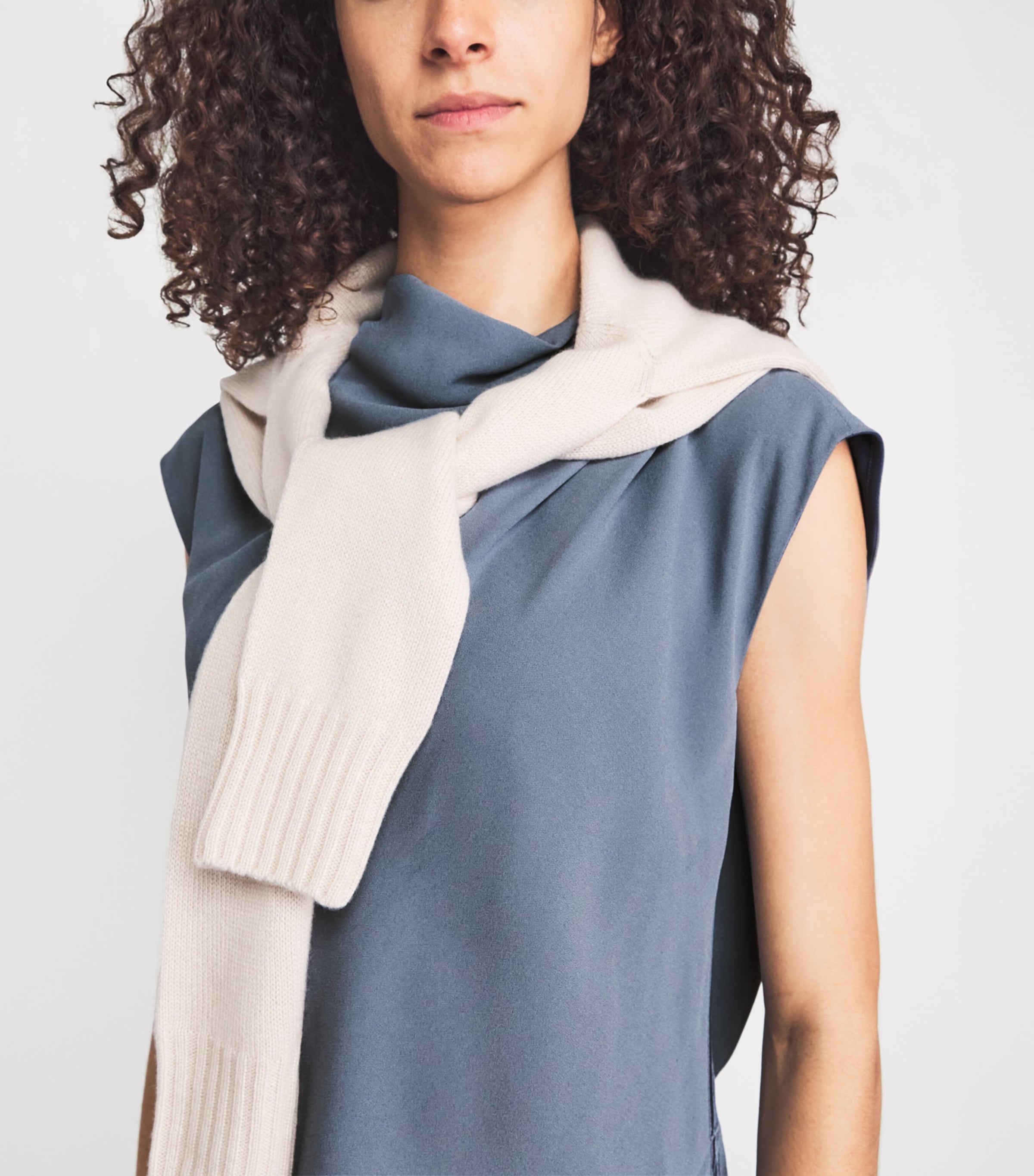 Agnona Womens Sleeveless Draped Blouse Bl Drk Pwdr Image 3