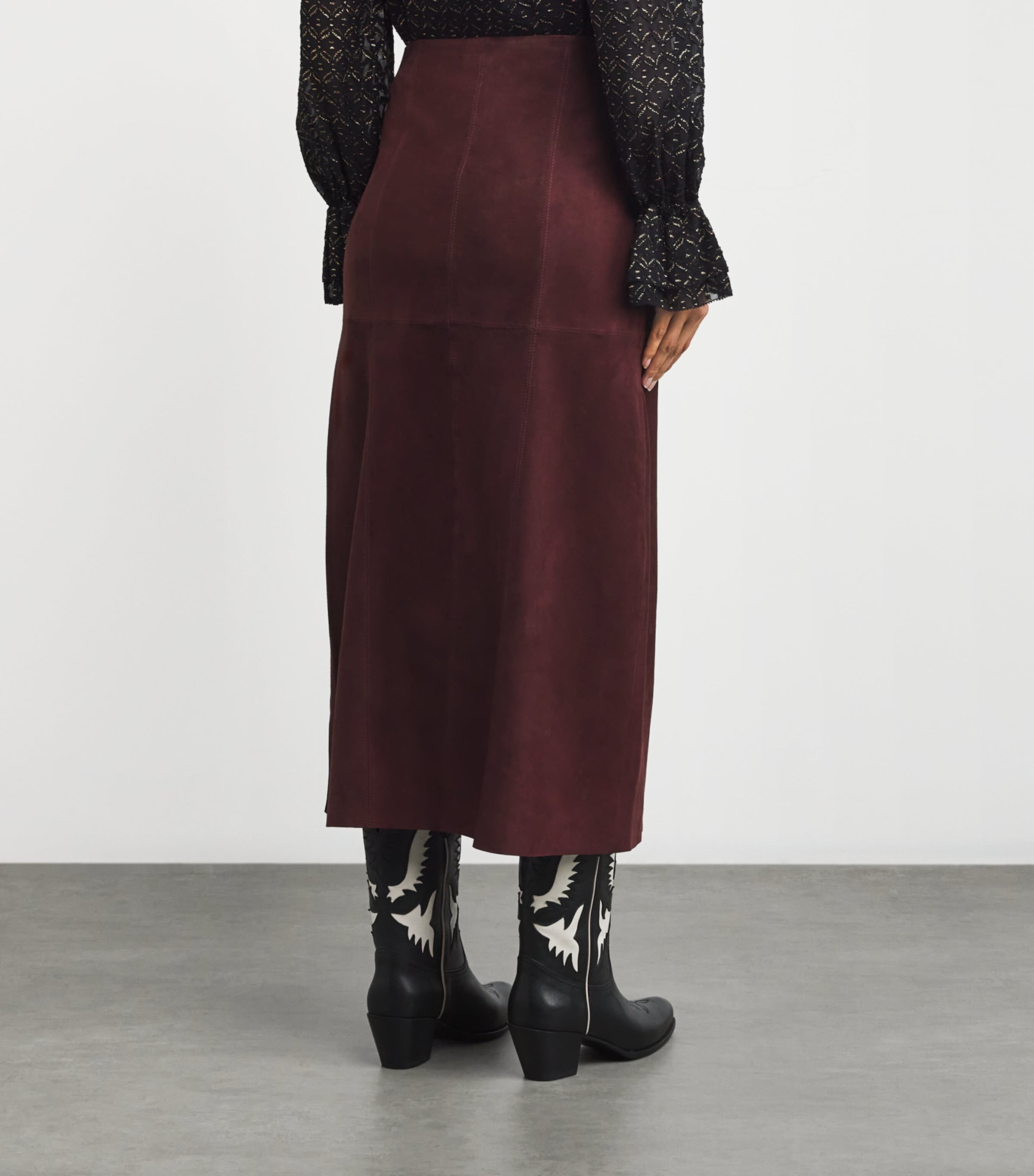 Suede Edwina Midi Skirt MAROON Image 4
