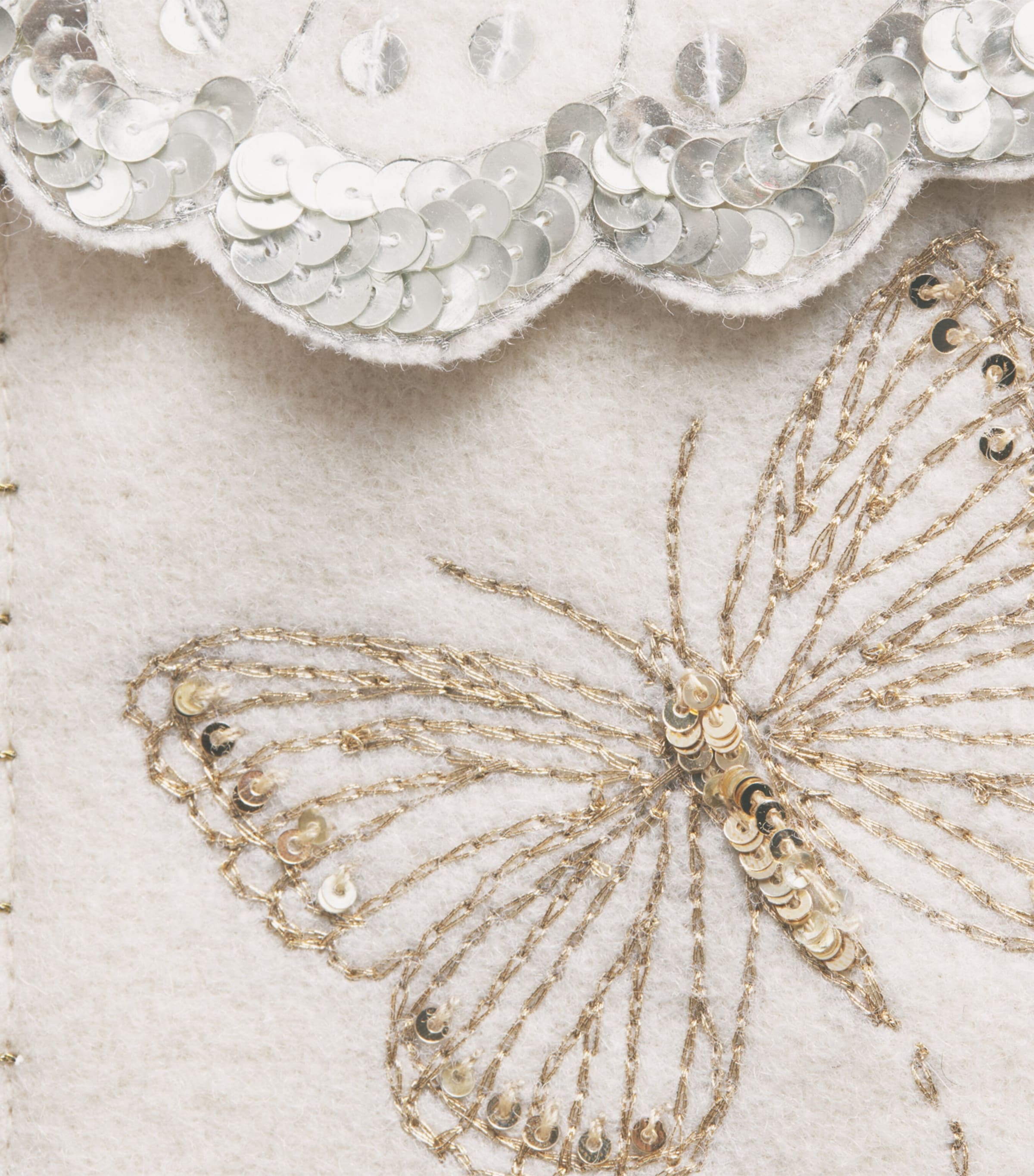 Jan Constantine Wool Sequinned Butterfly Stocking Cream Image 2