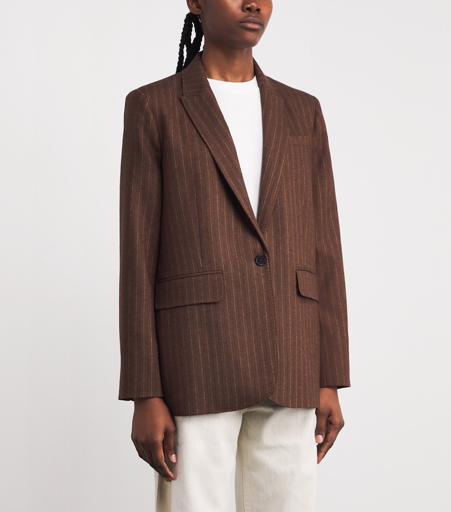 Pinstripe Sharp Shoulder Blazer TOFFEE Image 3