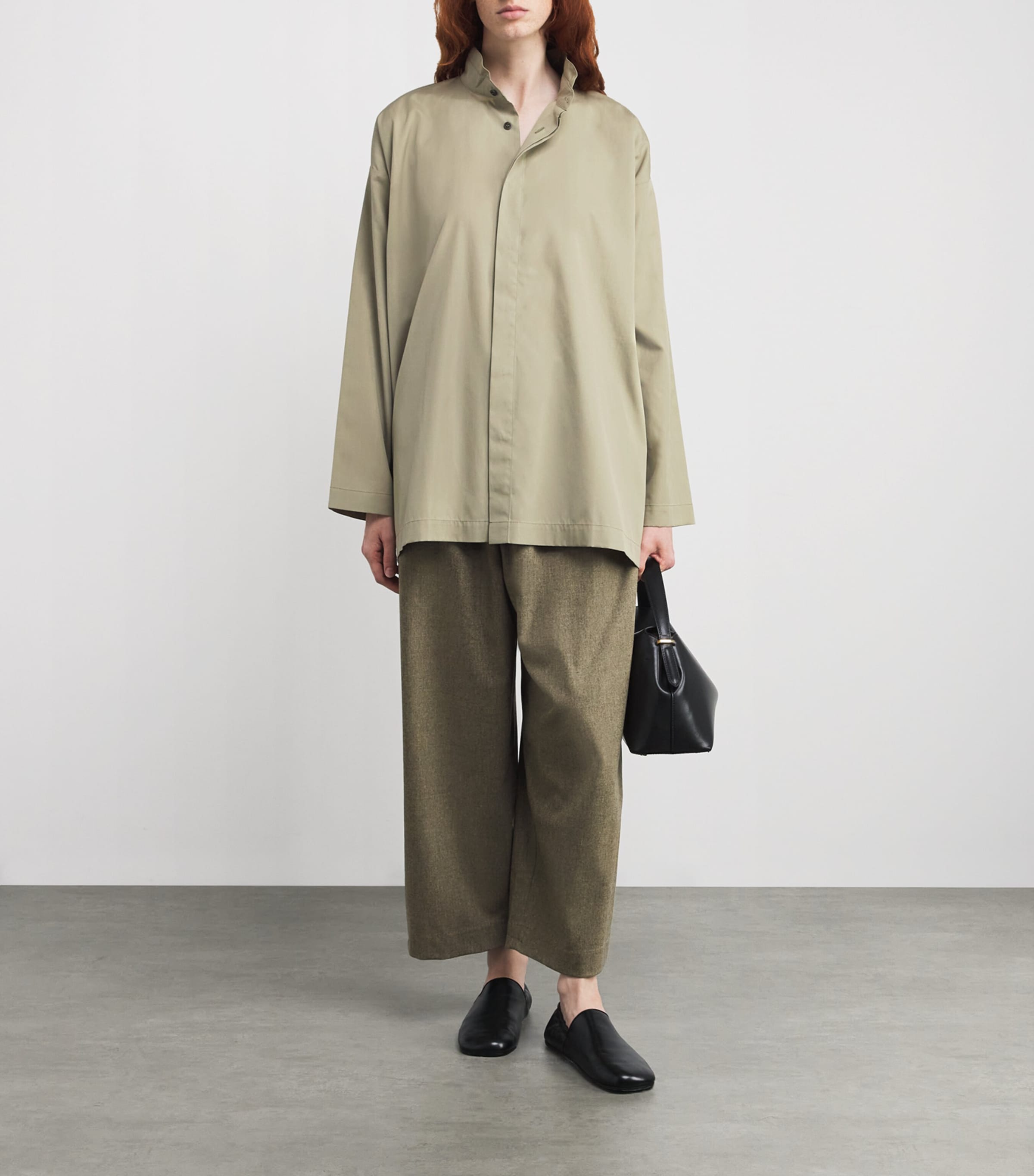 Cotton Slim Double Stand-Collar Shirt GRNSND Image 2