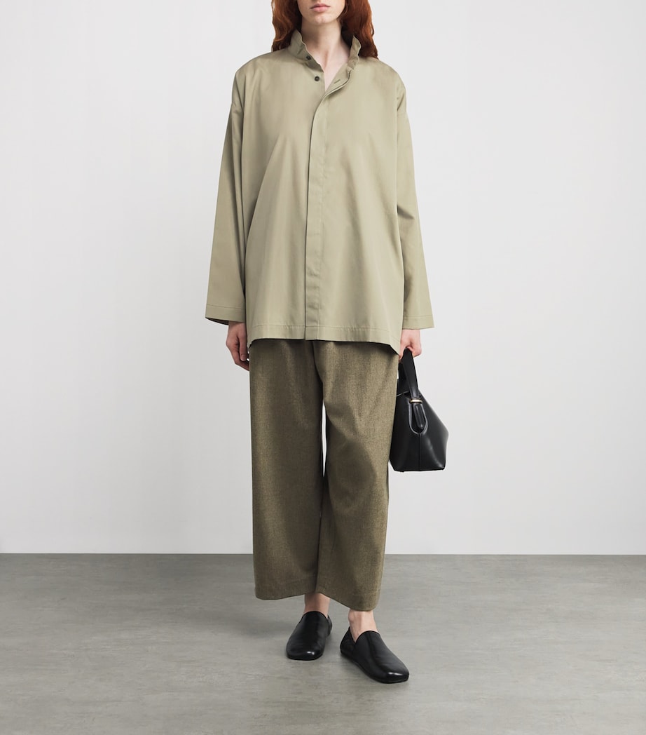 Cotton Slim Double Stand-Collar Shirt GRNSND Image 2