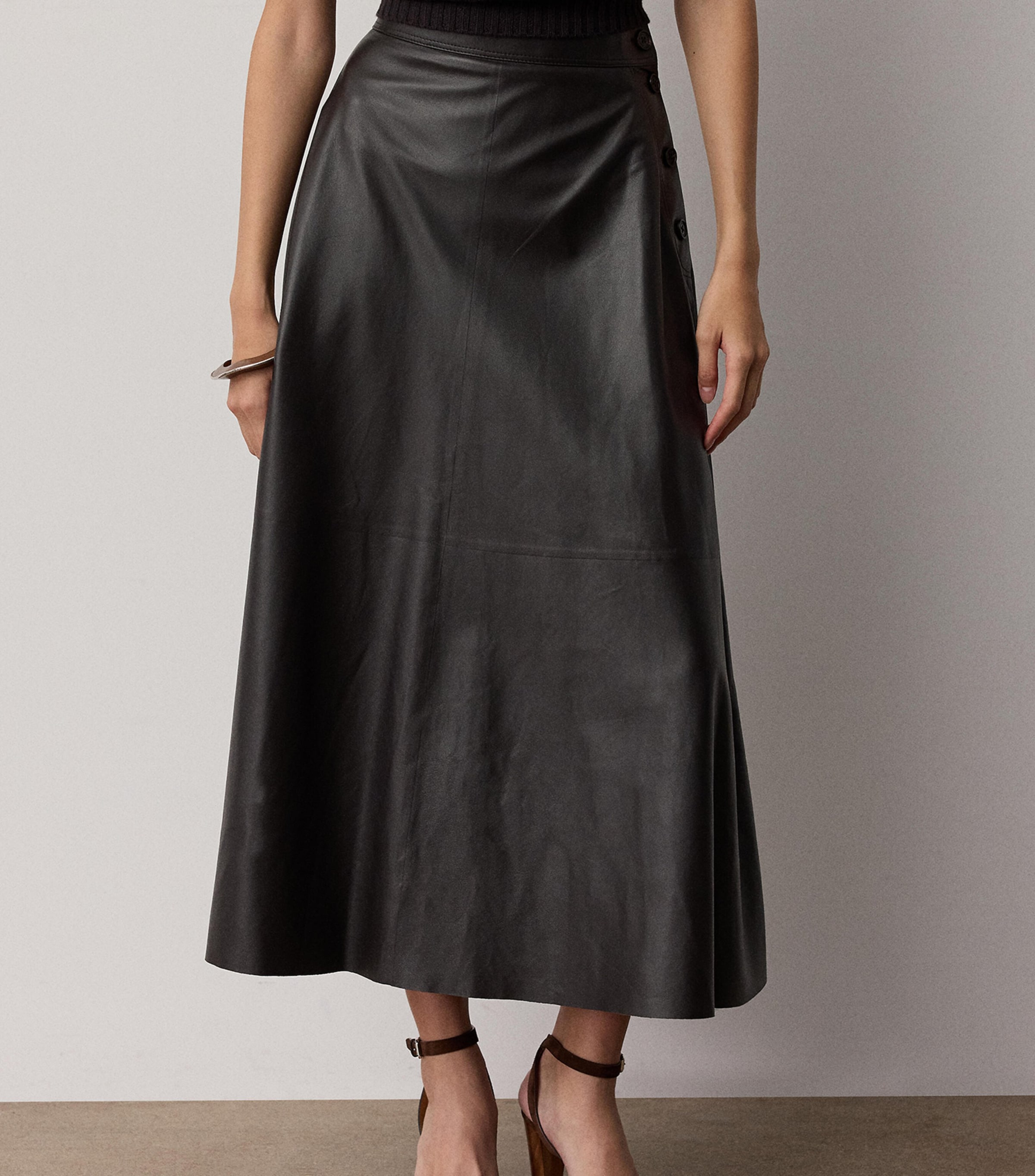 Ralph Lauren Collection Womens Leather Vickie Midi Skirt Espresso Image 2