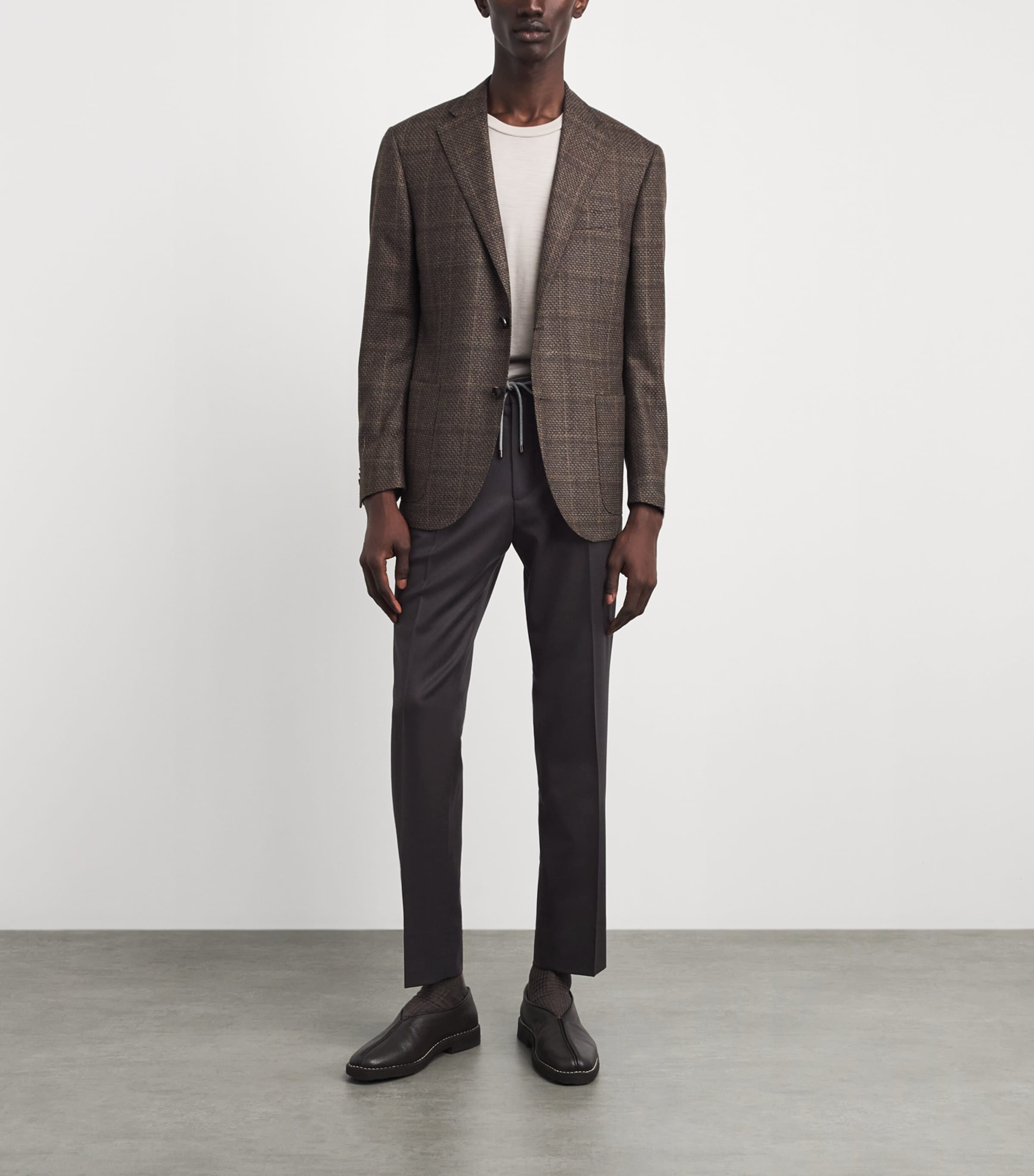 Corneliani Mens Virgin Wool Drawstring Trousers Dark Brown Image 2