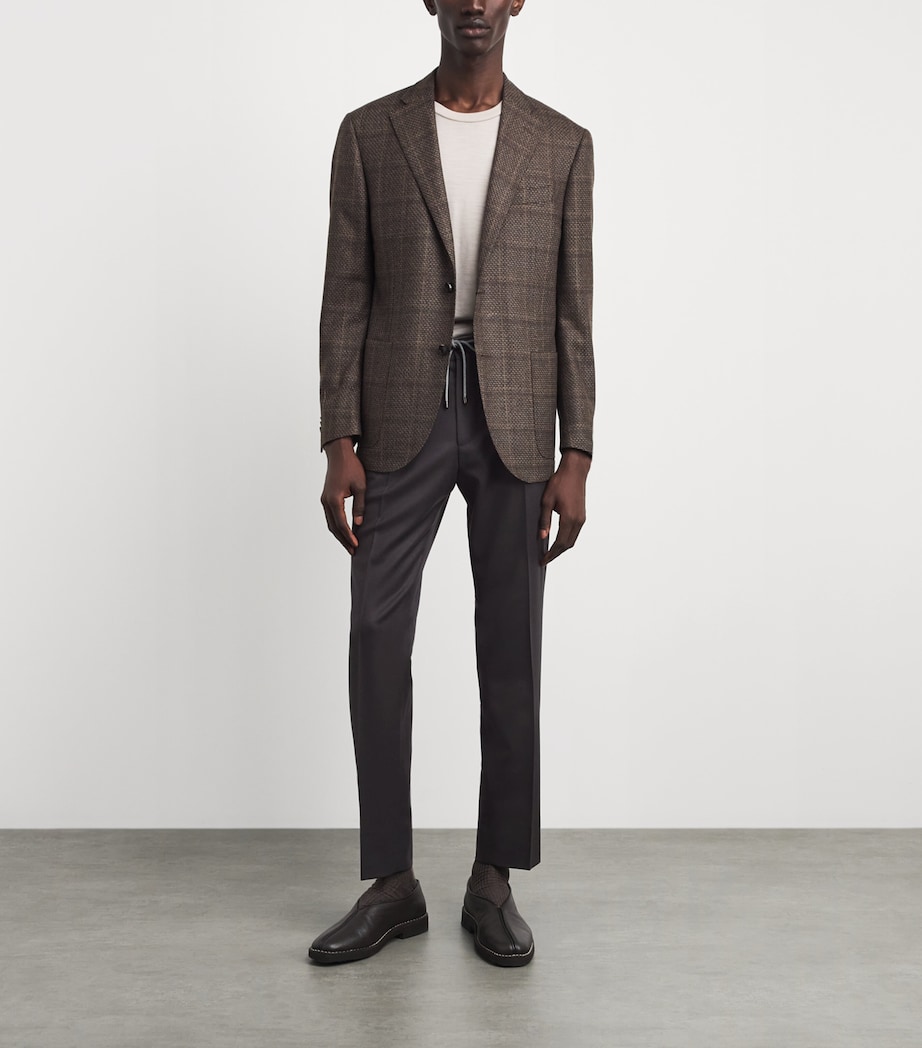 Corneliani Mens Virgin Wool Drawstring Trousers Dark Brown Image 2