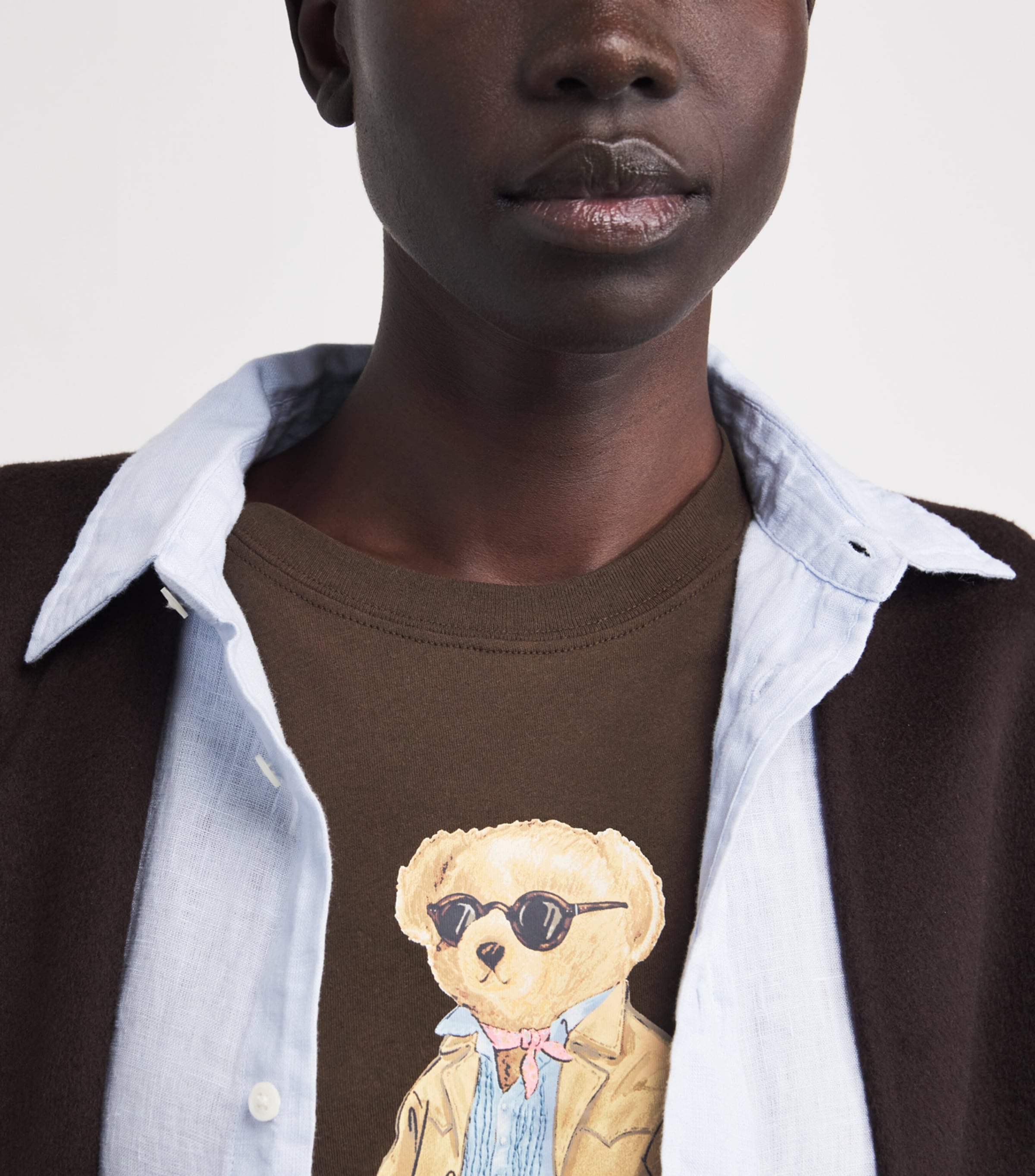 Cotton Polo Bear T-Shirt DARK BROWN Image 6