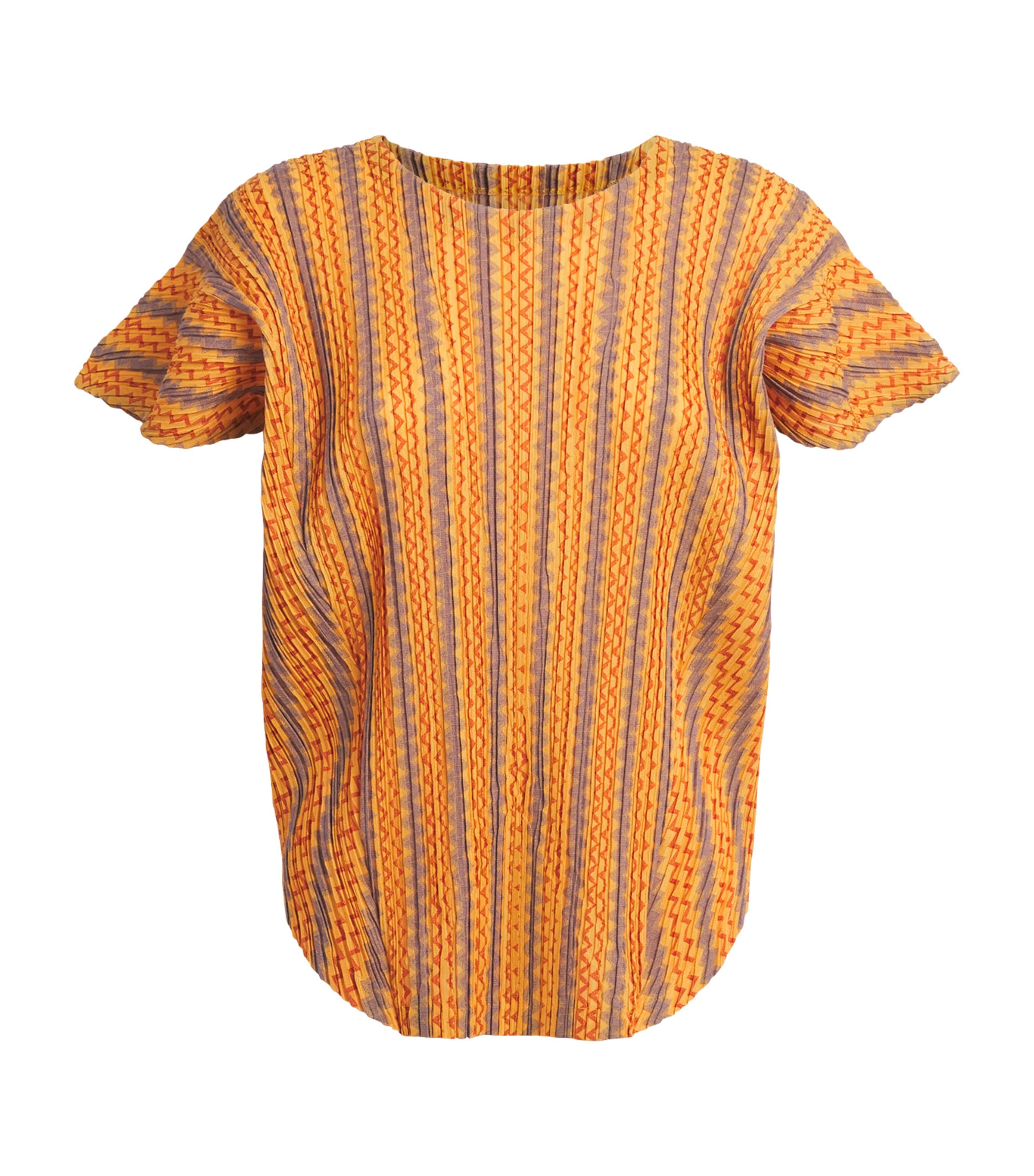 Pleats Please Issey Miyake Womens Cotton-Blend Zigzag Top Yellow Orange Image 1