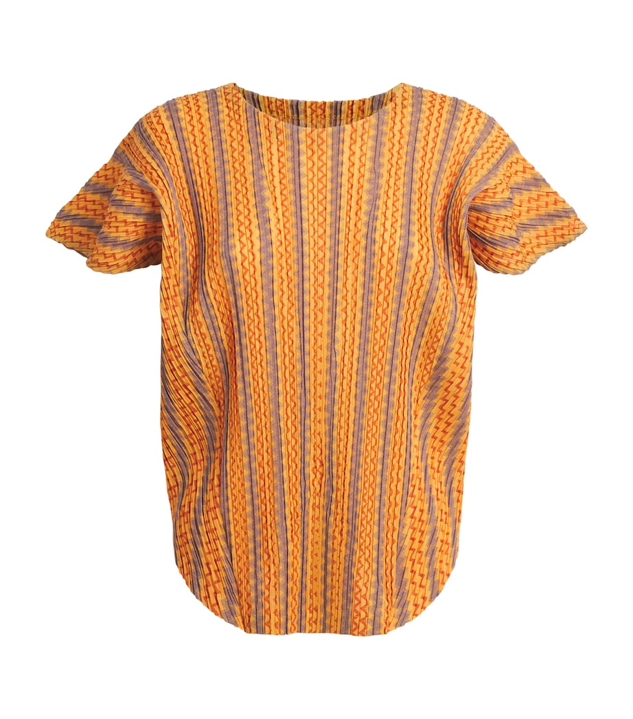 Pleats Please Issey Miyake Womens Cotton-Blend Zigzag Top Yellow Orange Image 1