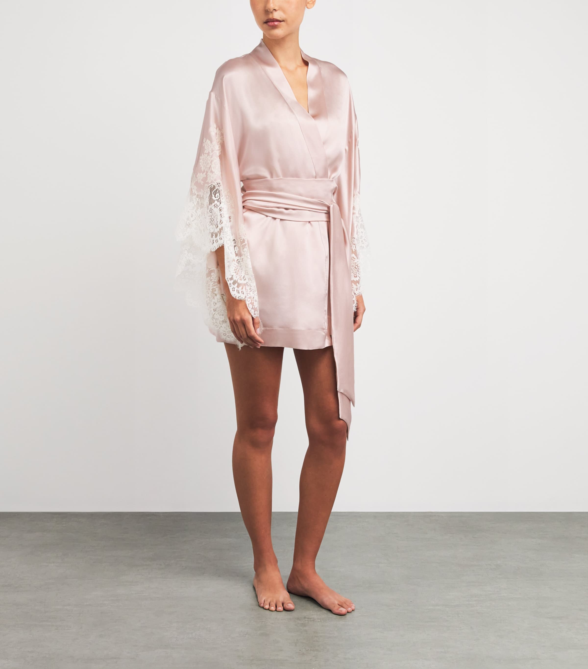 Carine Gilson Womens Silk Lace-Trim Julia Kimono Silverpink/naturel Image 4