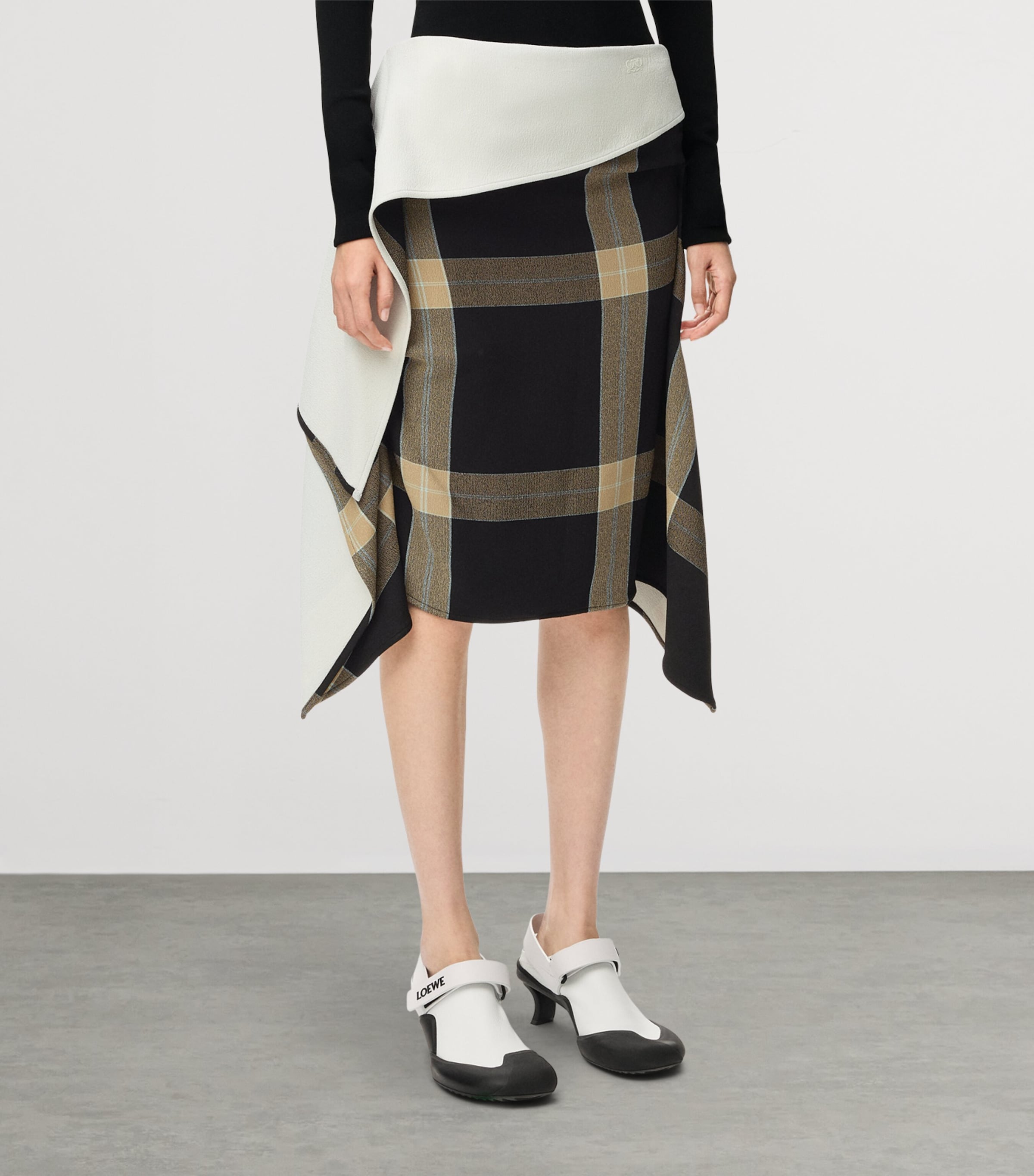 LOEWE Womens Draped Check Mini Skirt Black/beige Image 3