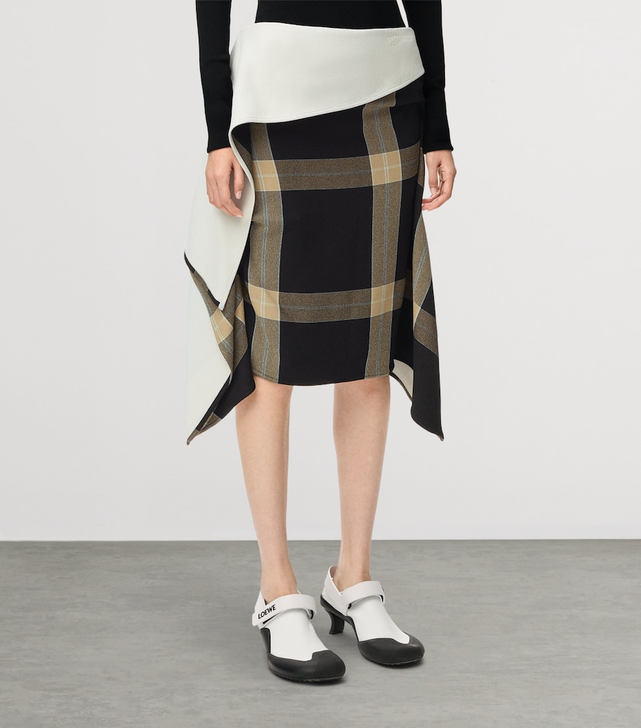 LOEWE Womens Draped Check Mini Skirt Black/beige Image 3