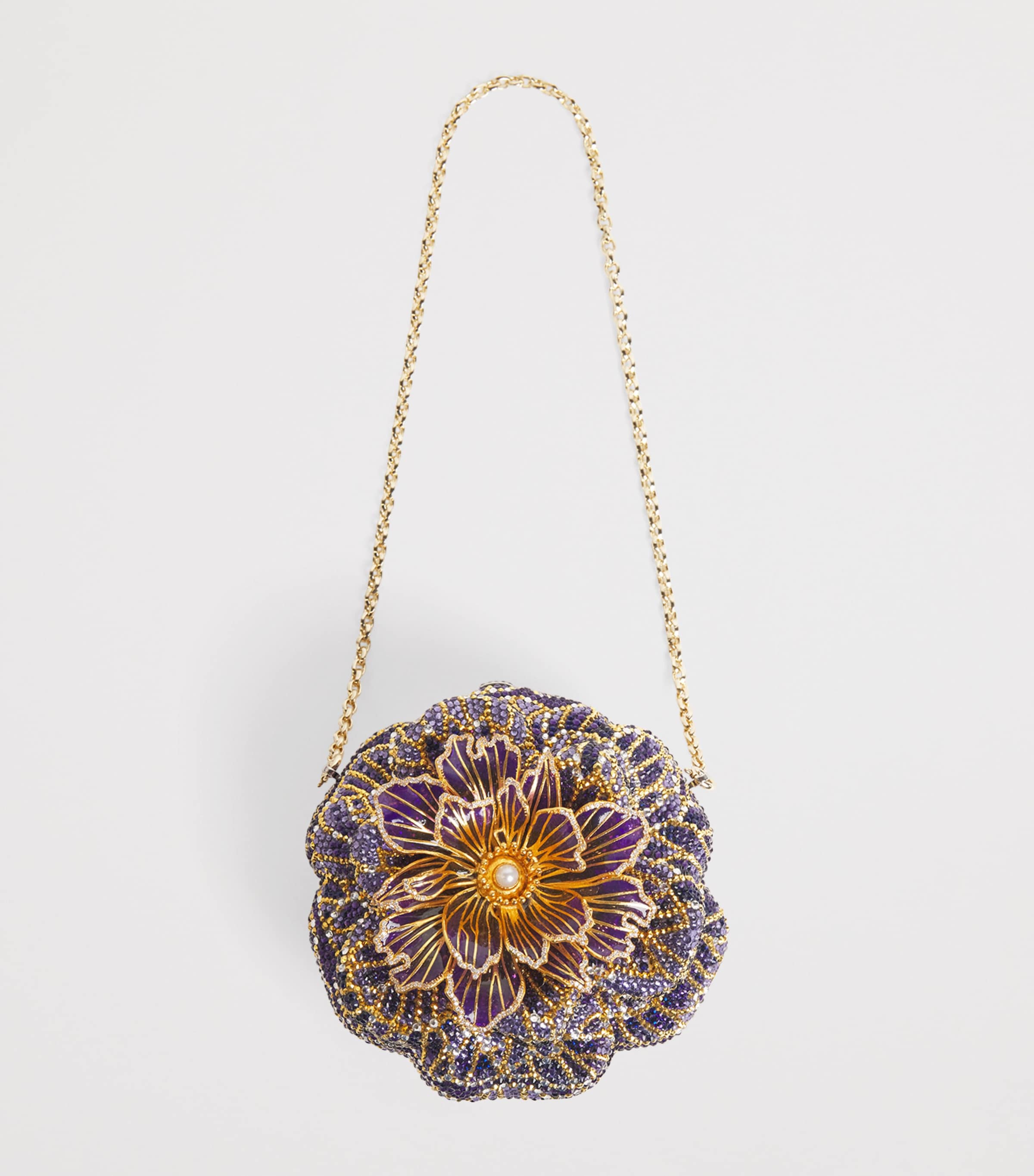 Judith Leiber Embellished Magnolia Clutch Bag Silver Purple Multi Image 6