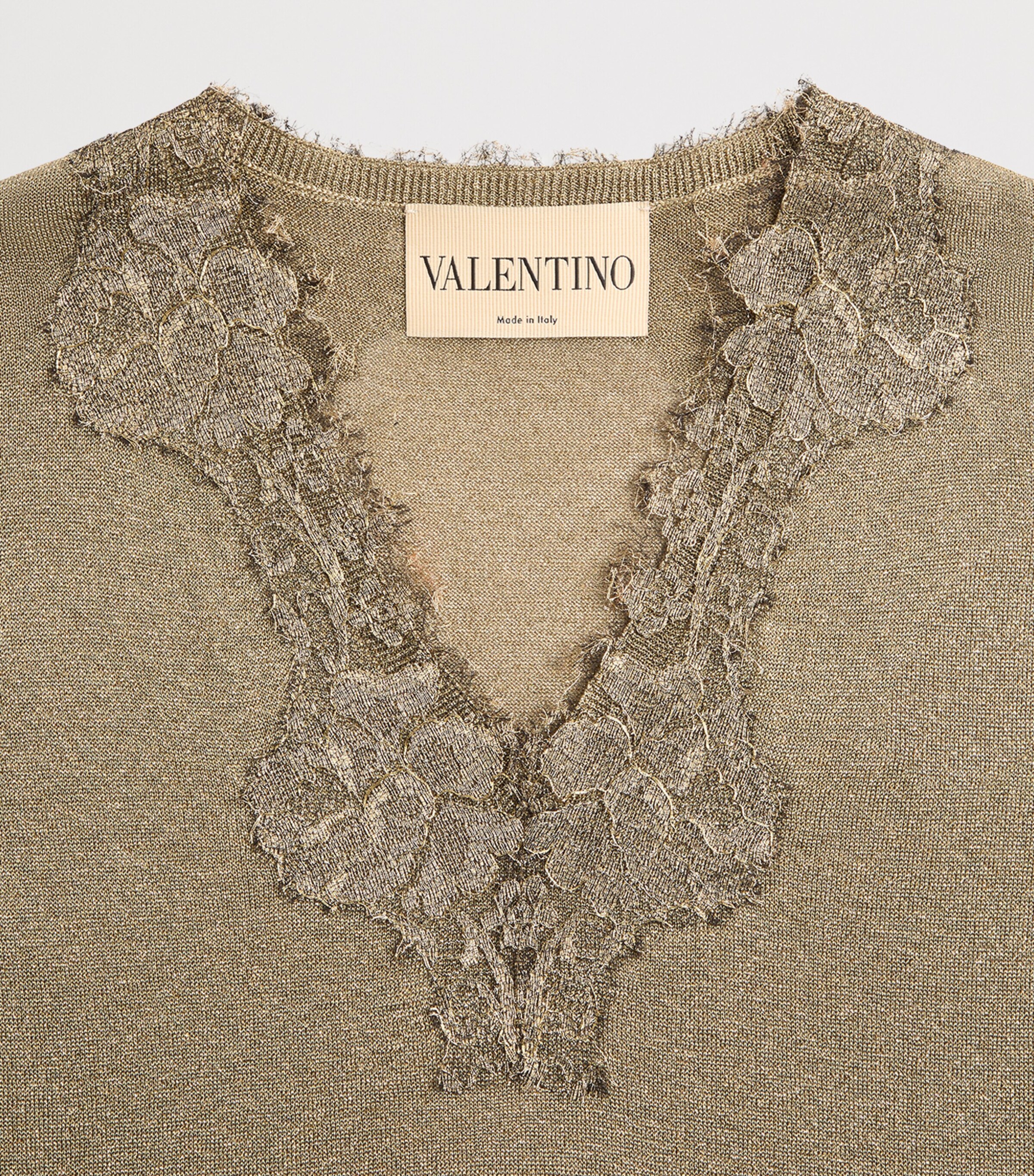 VALENTINO レースニット Valentino Gold Lace-Trim V-Neck Sweater | Harrods JP