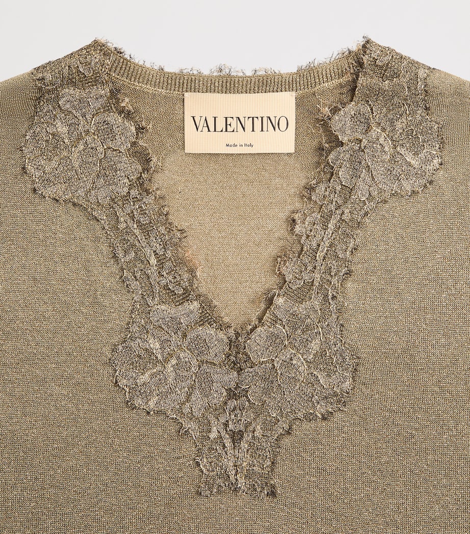 Valentino Womens Lace-Trim V-Neck Sweater Image 7