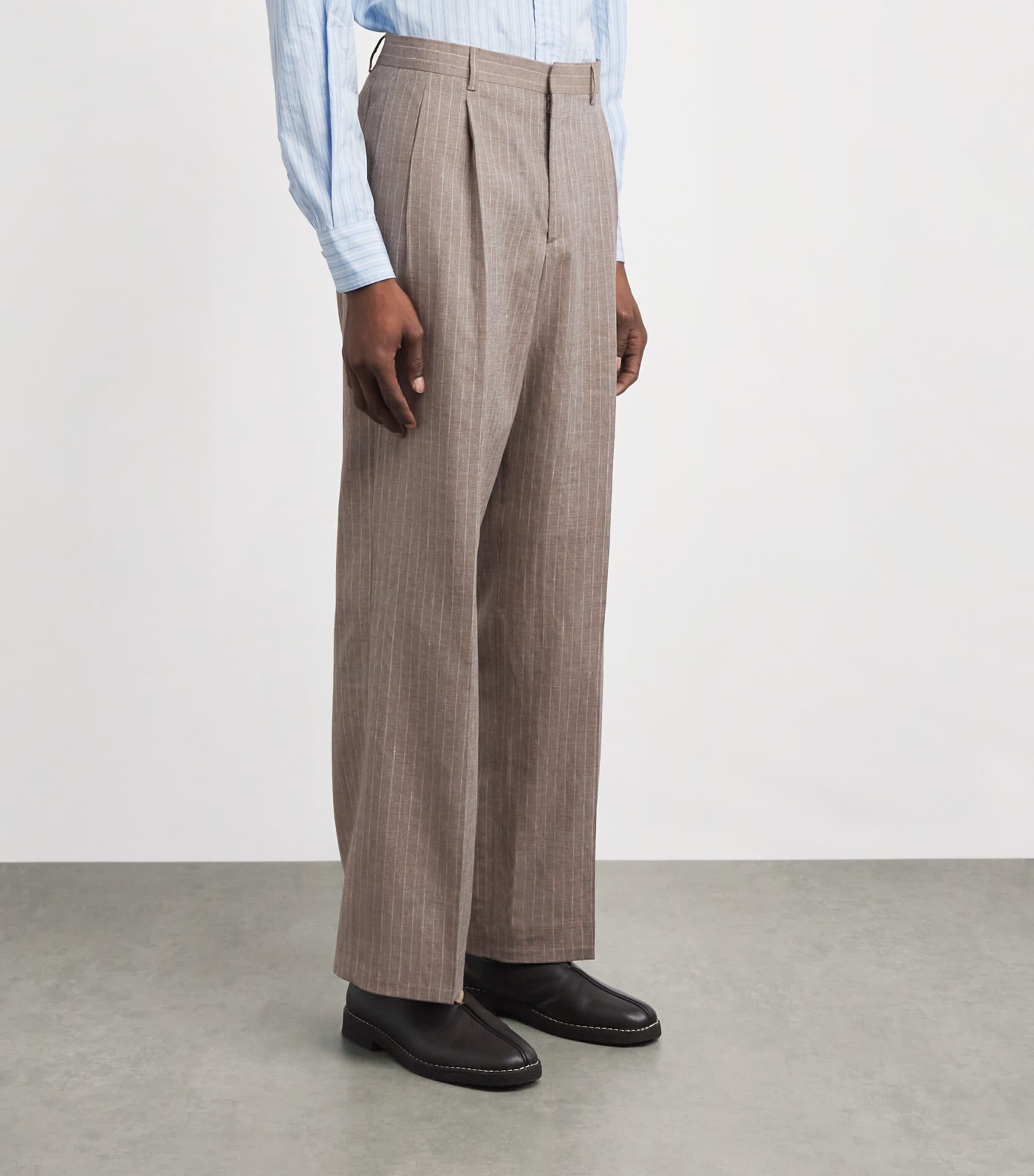 Sunflower Mens Linen-Wool Stripe Trousers Pleater Trouser Image 4