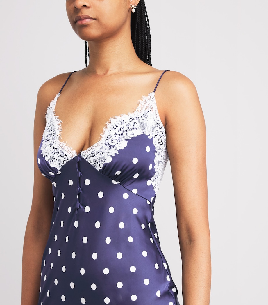 Self-Portrait Womens Satin Lace-Trim Polka-Dot Midi Dress Navy Image 3
