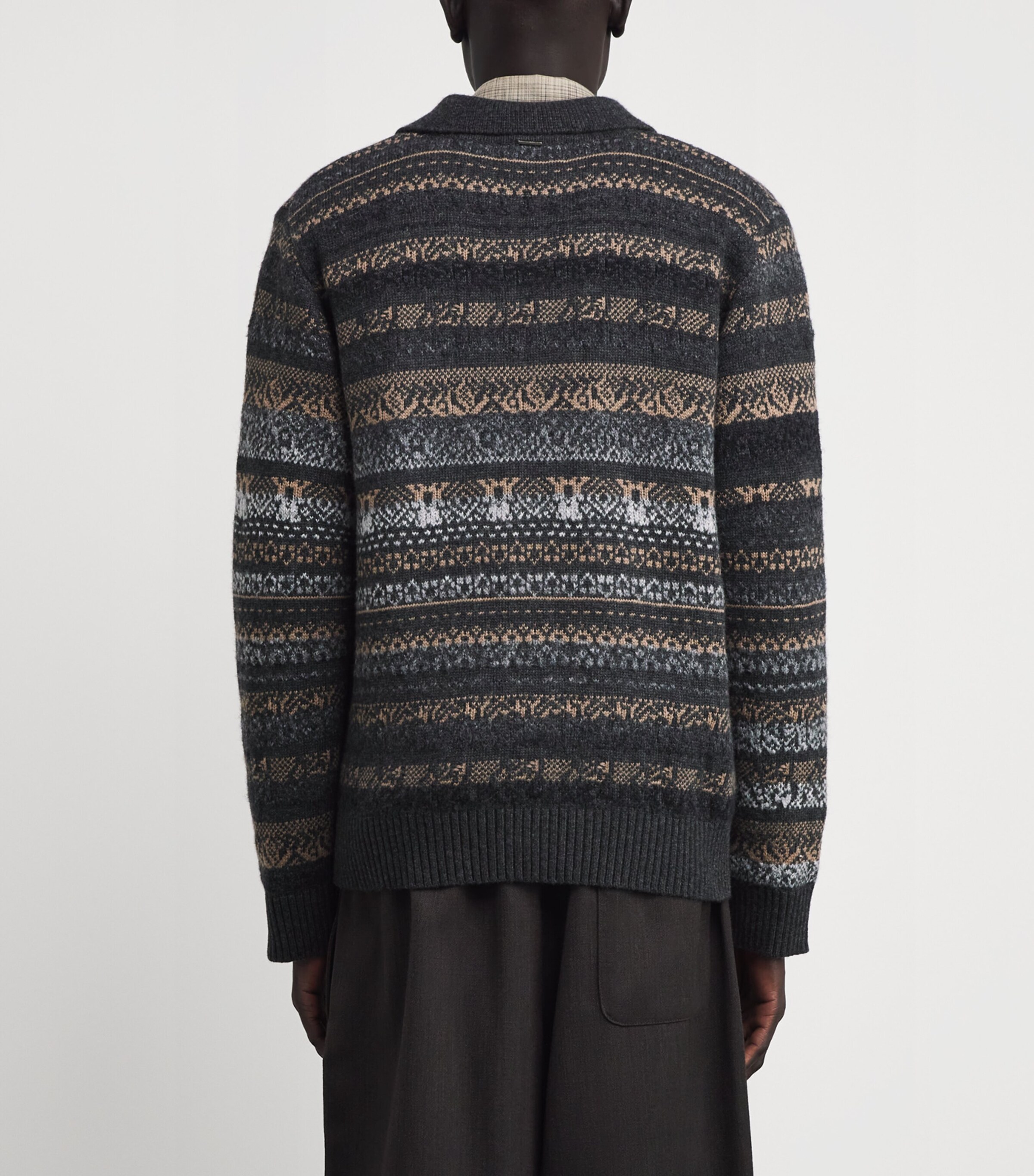 System Mens Fair Isle Cardigan Dark Grey Dg Image 4