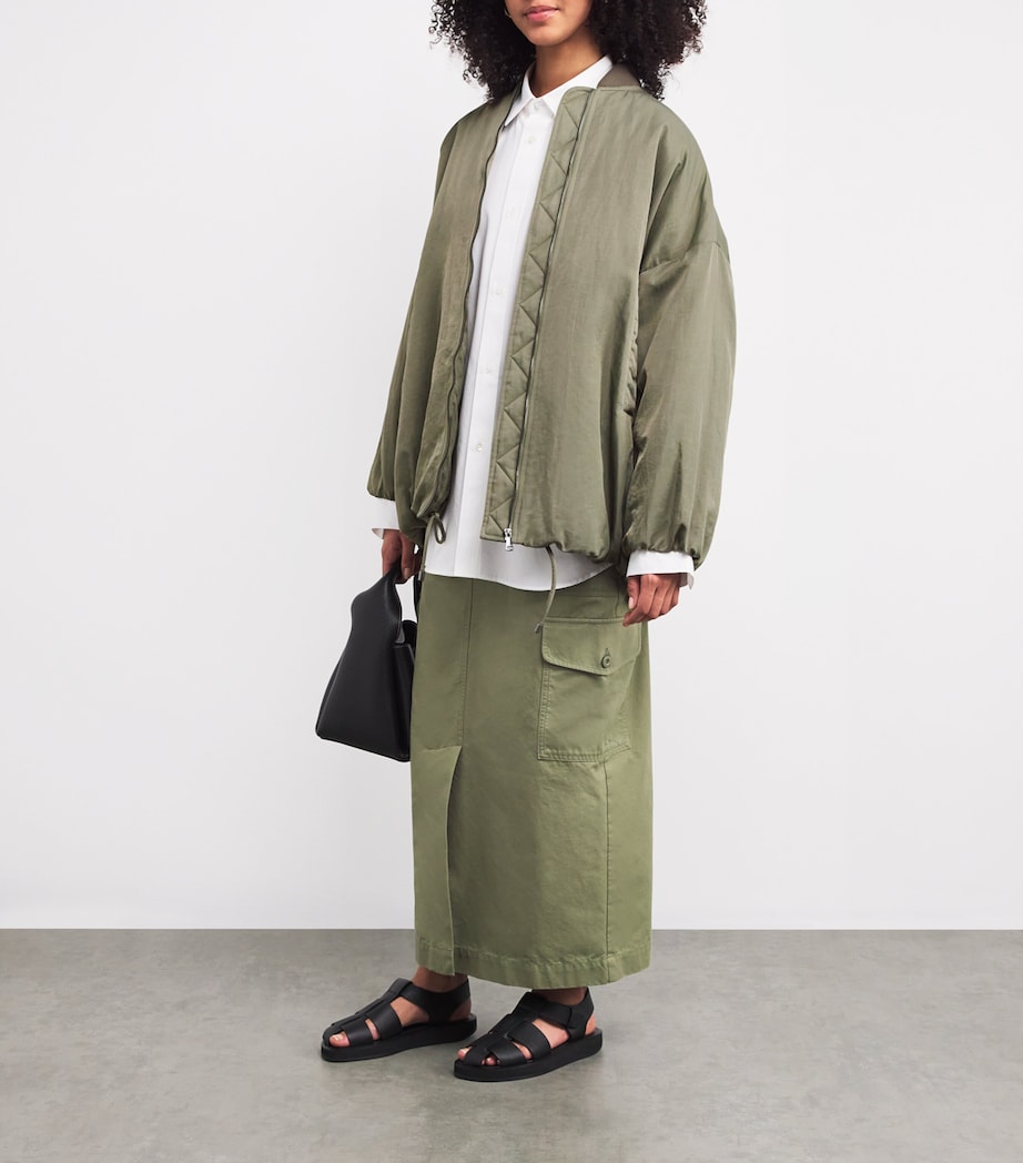 Water-Repellent Oversized Bomber Jacket SAGE GREEN Image 2