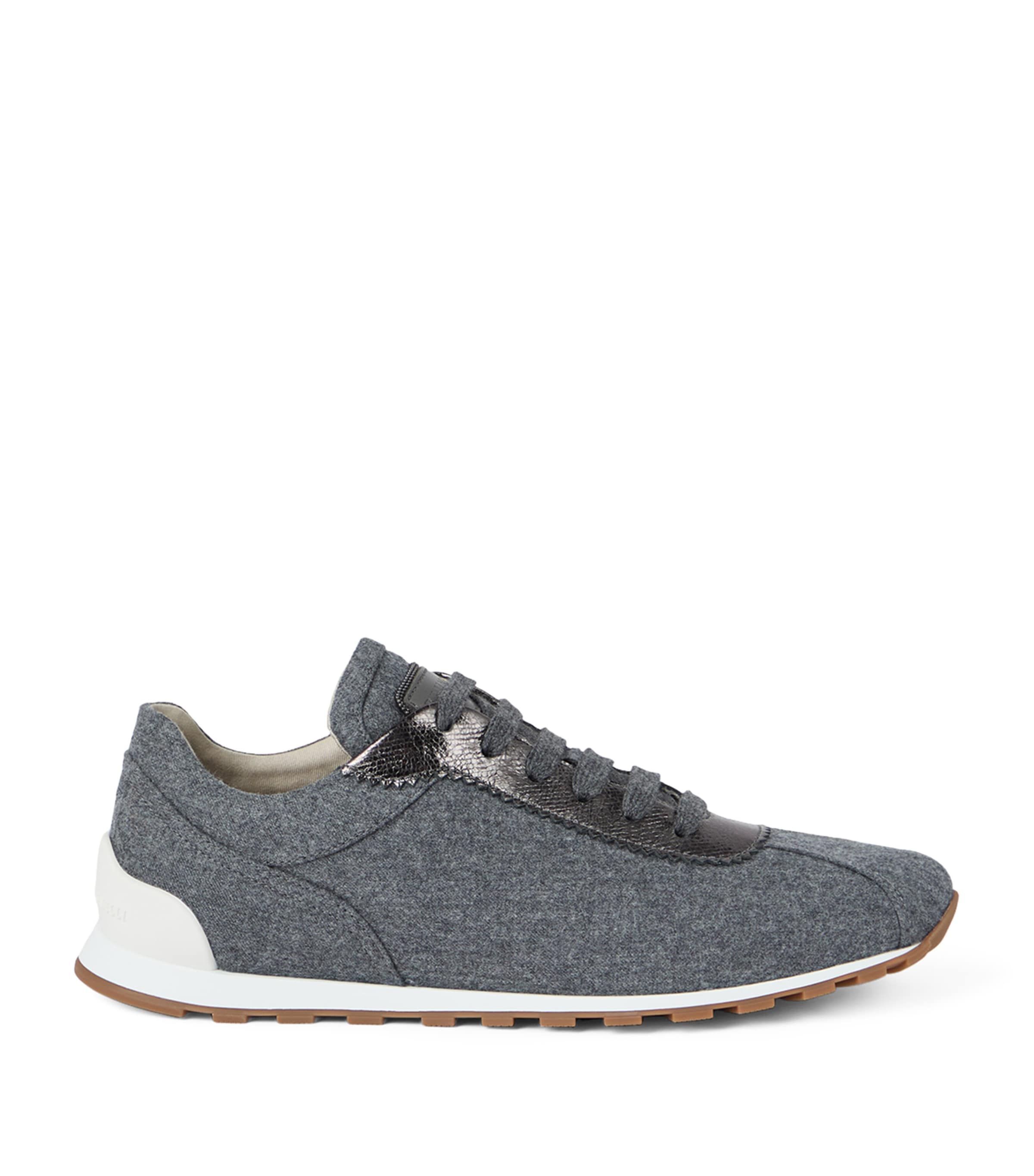 Brunello Cucinelli Women Low-top Wool Flannel Sneakers With Leather Profiles In Black