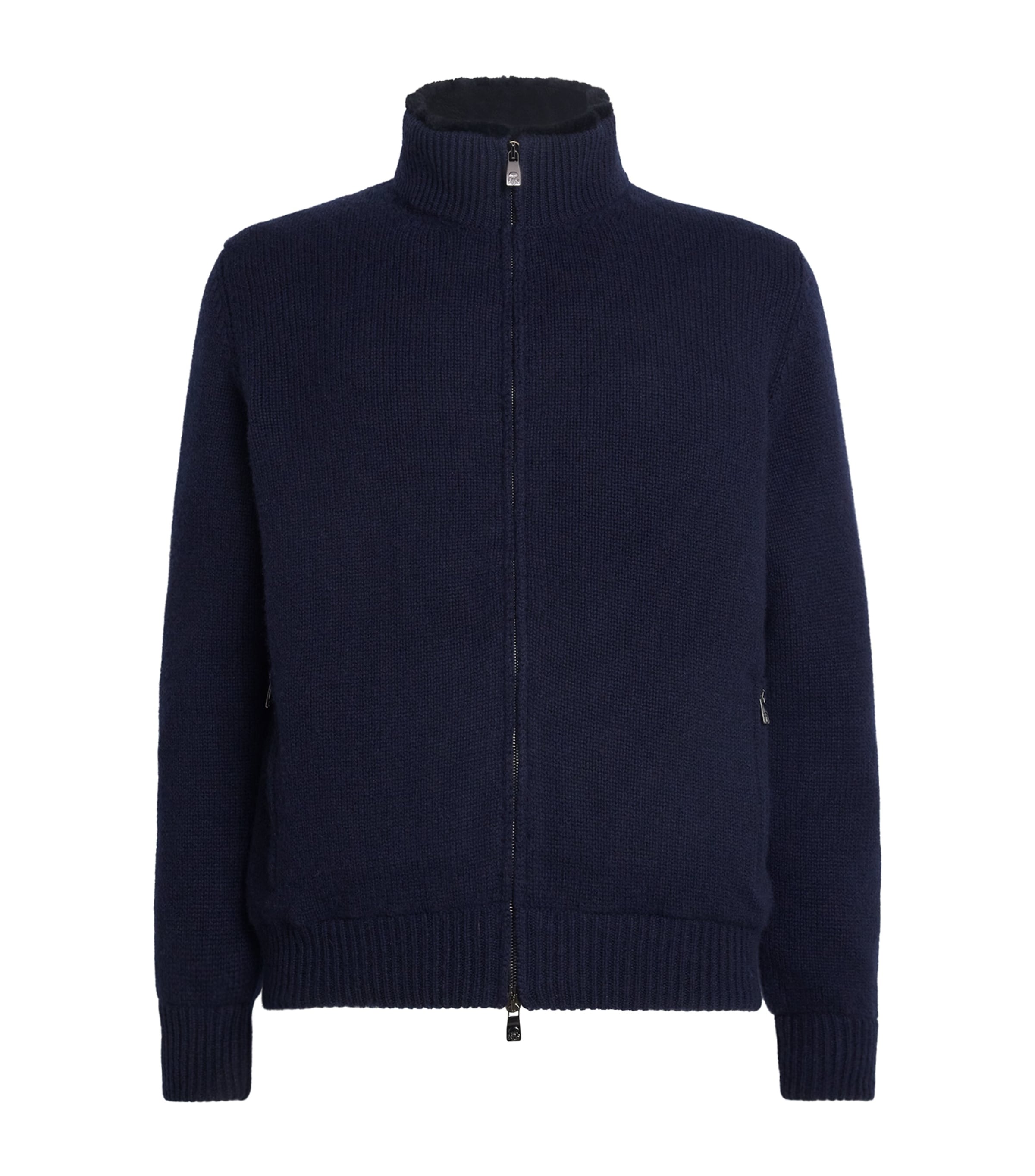 Cashmere Fur-Lined Zip-Up Cardigan 001 NAVY BLUE Image 1
