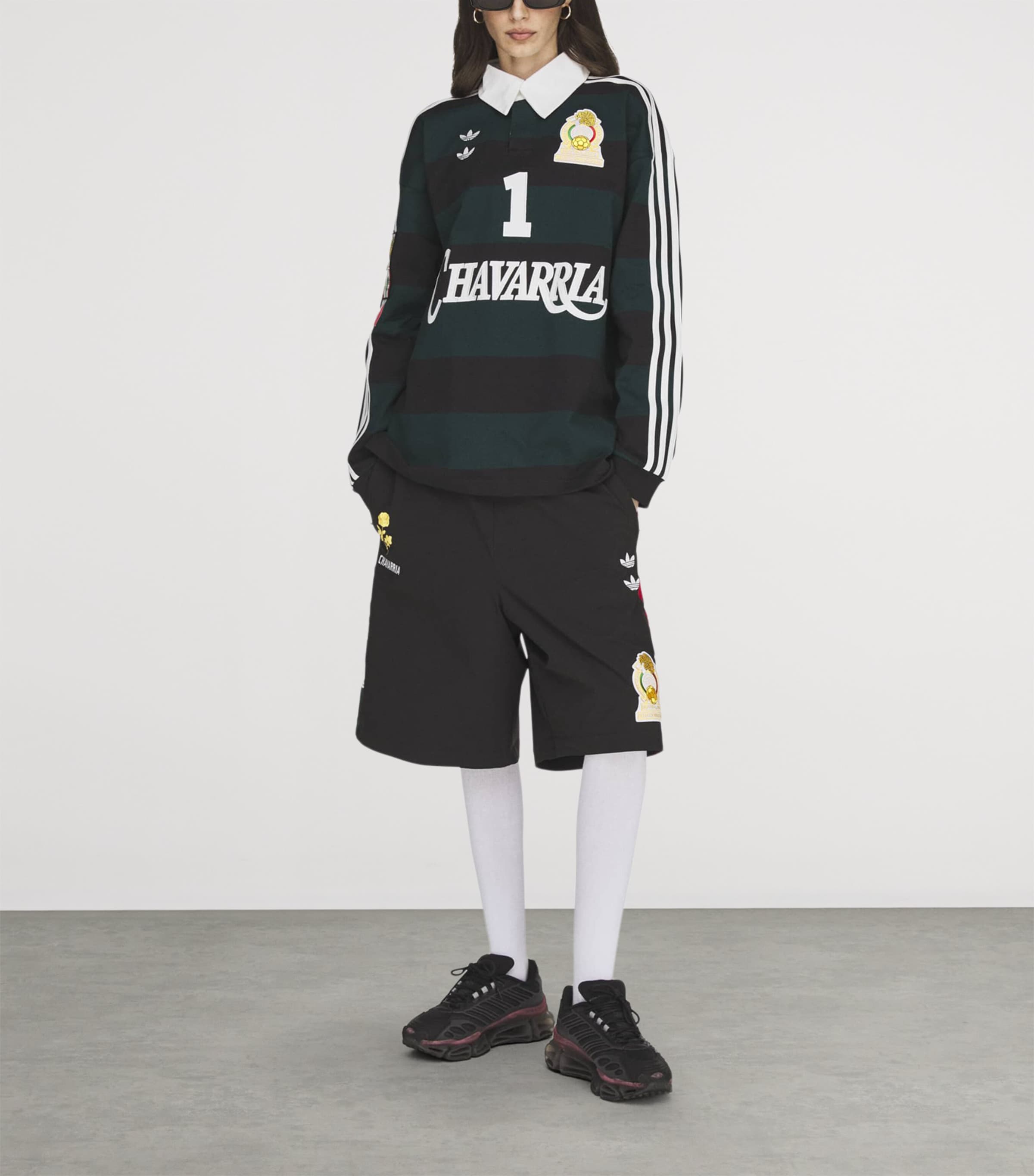 Willy Chavarria Mens x adidas Originals Mexico Rugby Shirt Black/aurora Ivy Image 2