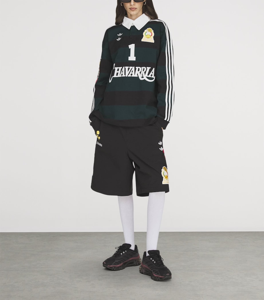 Willy Chavarria Mens x adidas Originals Mexico Rugby Shirt Black/aurora Ivy Image 2