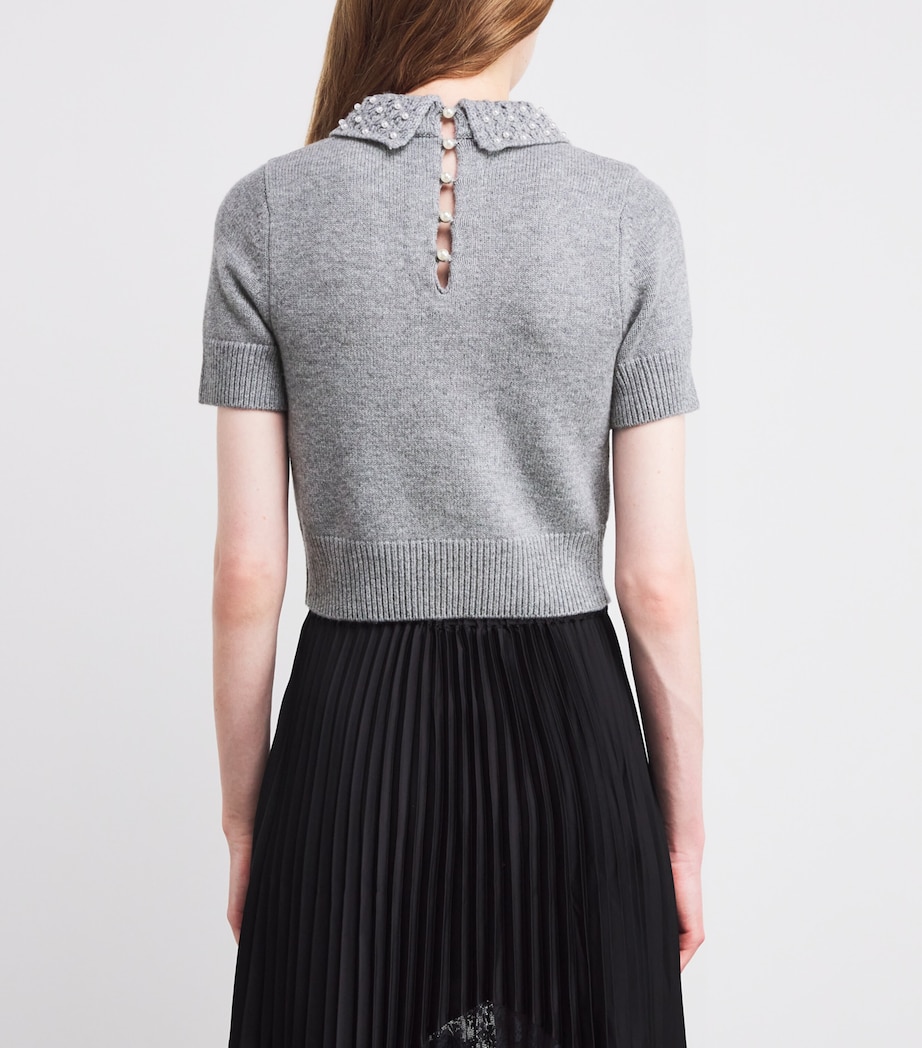 Wool-Cashmere Embellished Sweater MOTTLED GREY Image 4