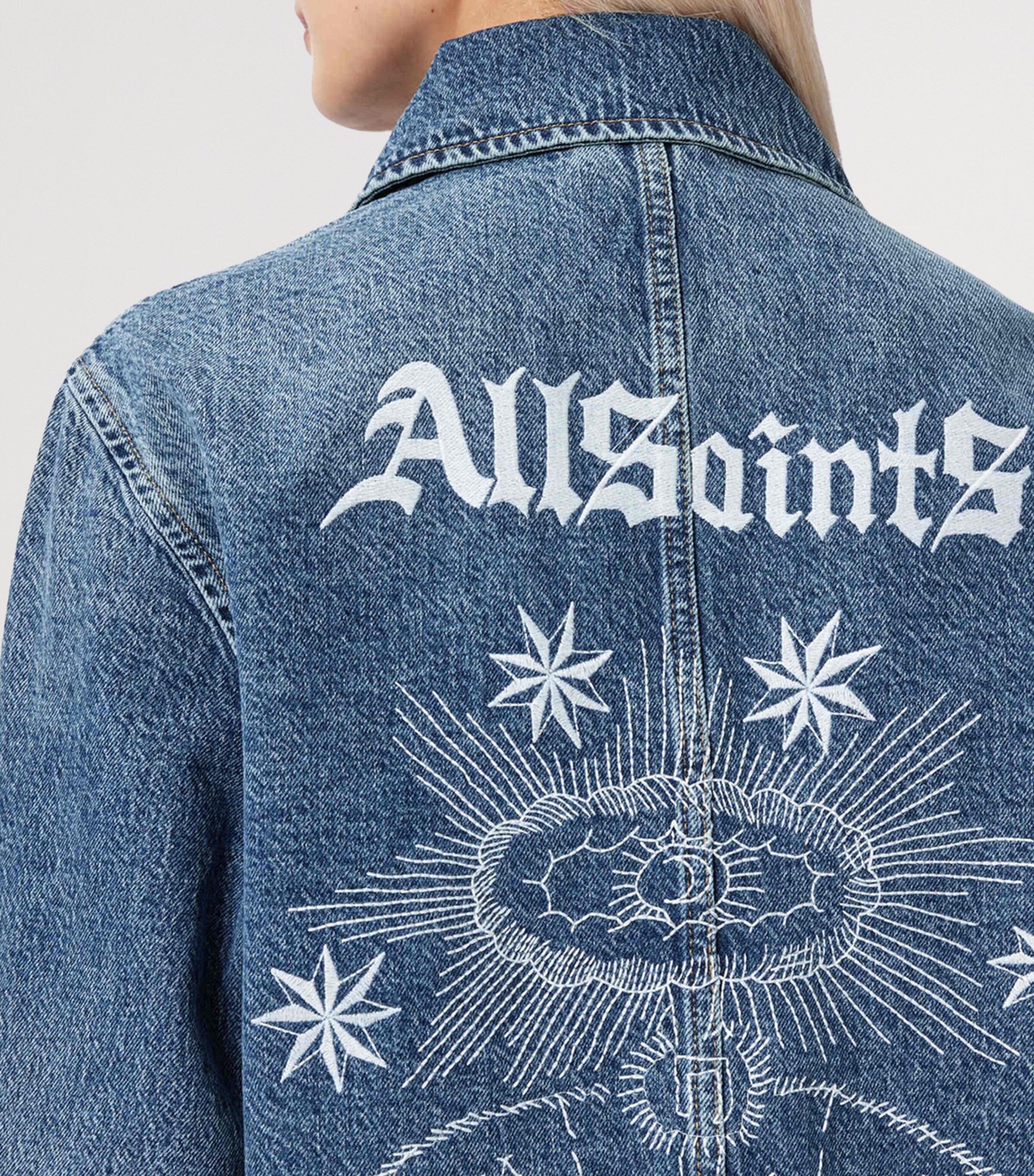 AllSaints Womens Denim Oversized Bex Jacket Mid Indigo Image 5